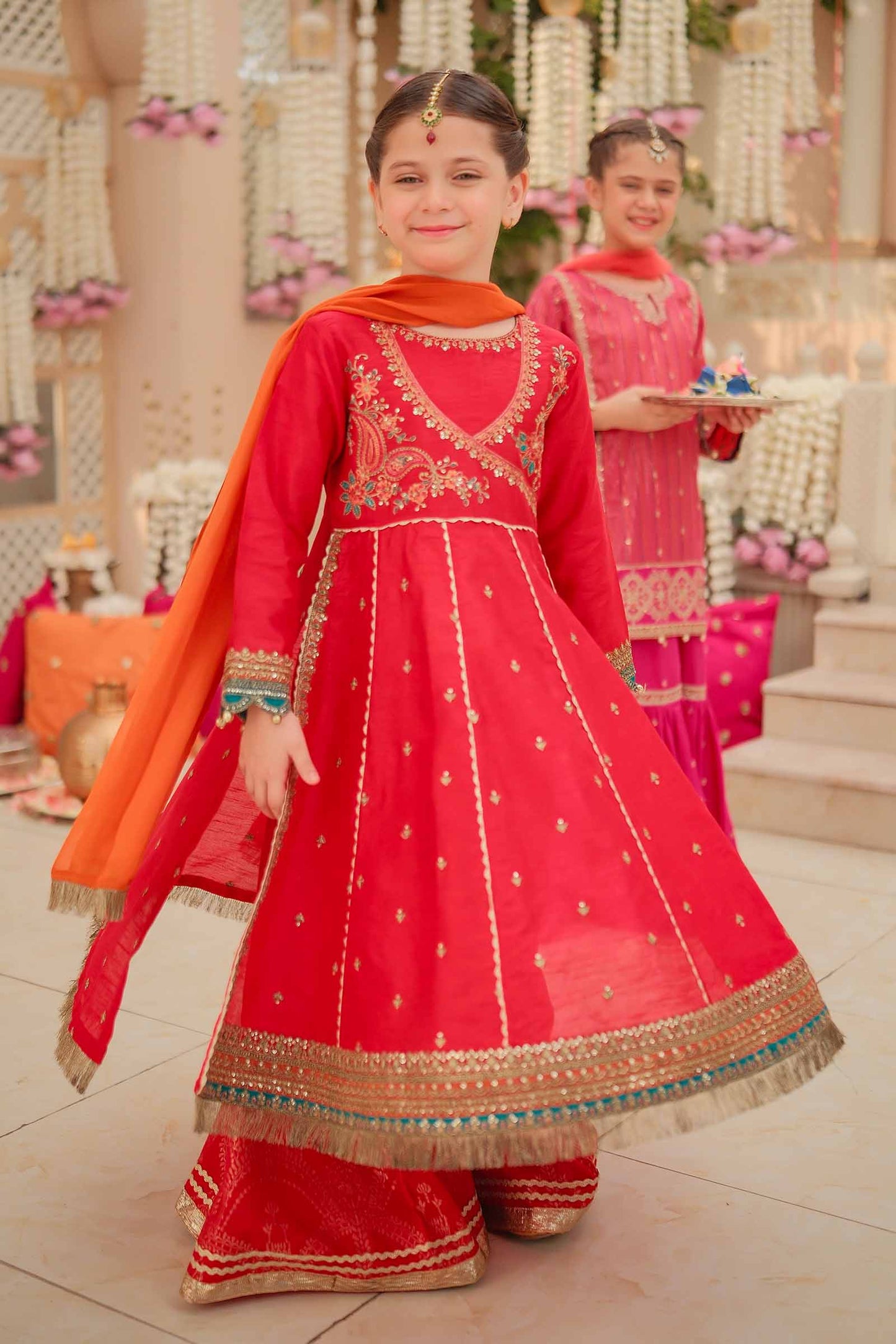 Maria B | 3 Piece Embroidered Raw Silk Suit | MKS-W24-02 by Maria Faisal - Registered Vendor of : Maria B - type : Kids Clothes - 100% original wedding dresses