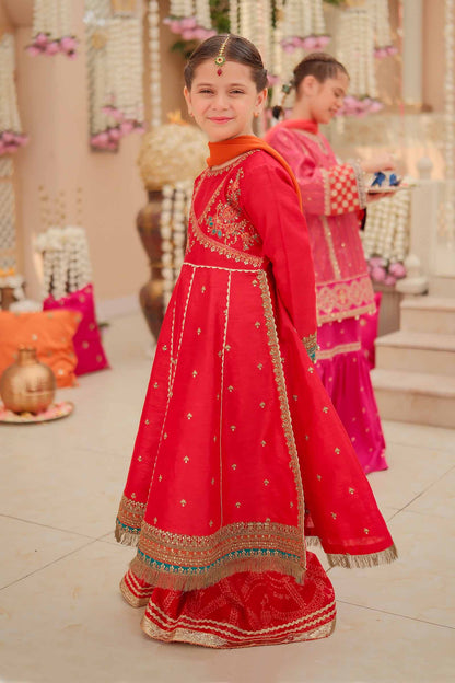 Maria B | 3 Piece Embroidered Raw Silk Suit | MKS-W24-02 by Maria Faisal - Registered Vendor of : Maria B - type : Kids Clothes - 100% original wedding dresses