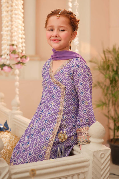 Maria B | 3 Piece Embroidered Raw Silk Suit | MKS-W24-20 by Maria Faisal - Registered Vendor of : Maria B - type : Kids Clothes - 100% original wedding dresses