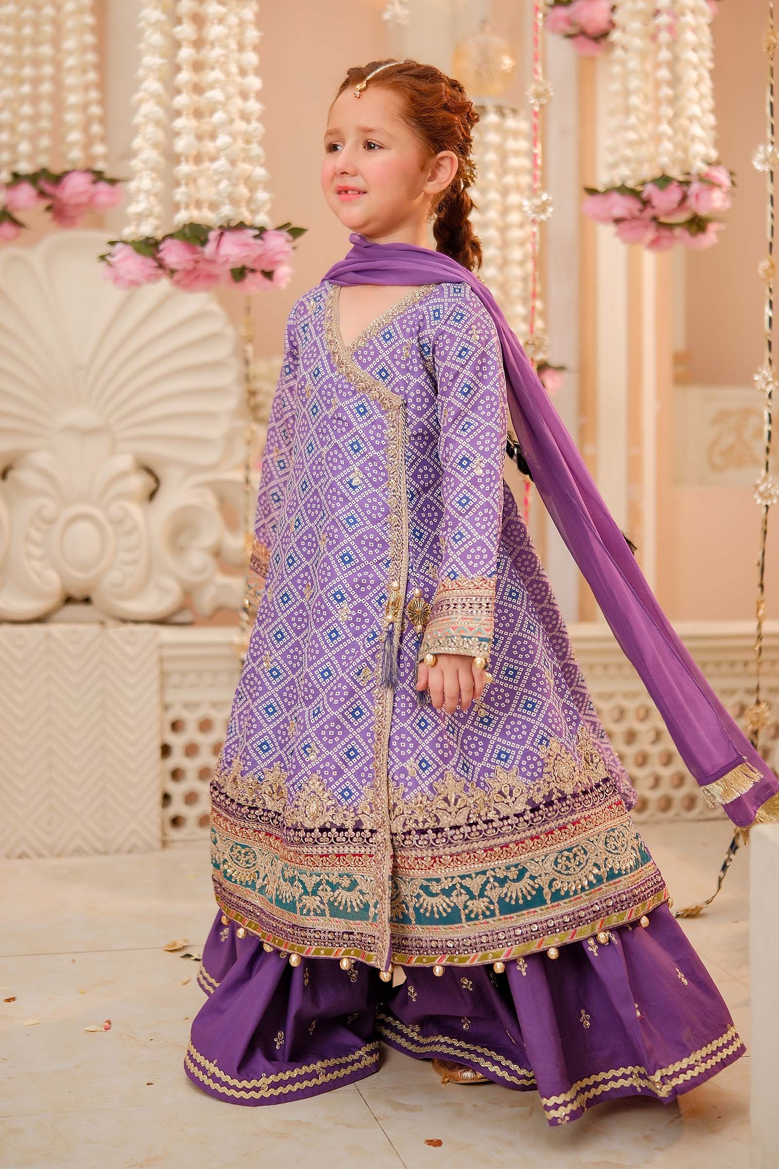 Maria B | 3 Piece Embroidered Raw Silk Suit | MKS-W24-20 by Maria Faisal - Registered Vendor of : Maria B - type : Kids Clothes - 100% original wedding dresses
