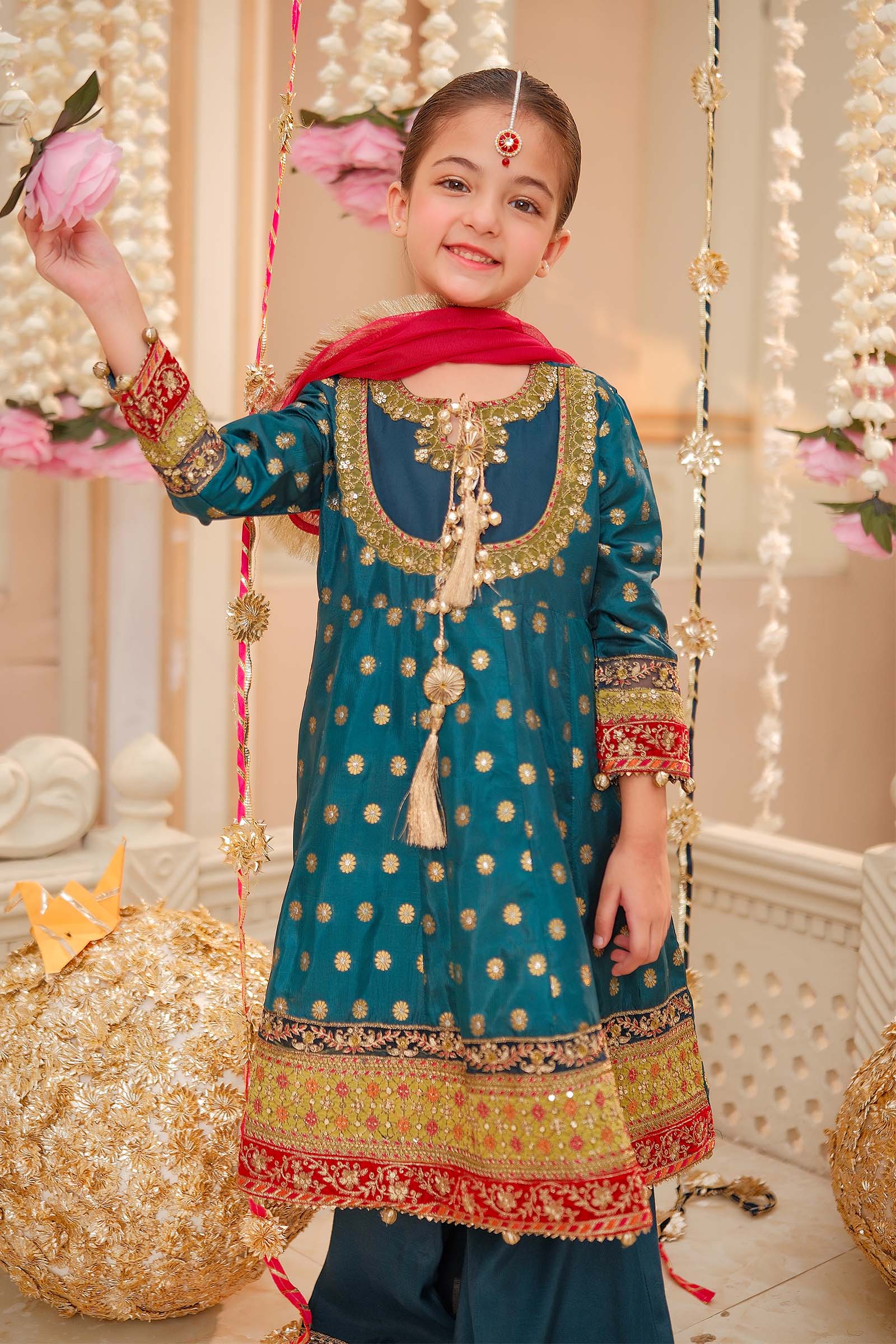 Maria B | 3 Piece Embroidered Jamawar Suit | MKS-W24-22 by Maria Faisal - Registered Vendor of : Maria B - type : Kids Clothes - 100% original wedding dresses
