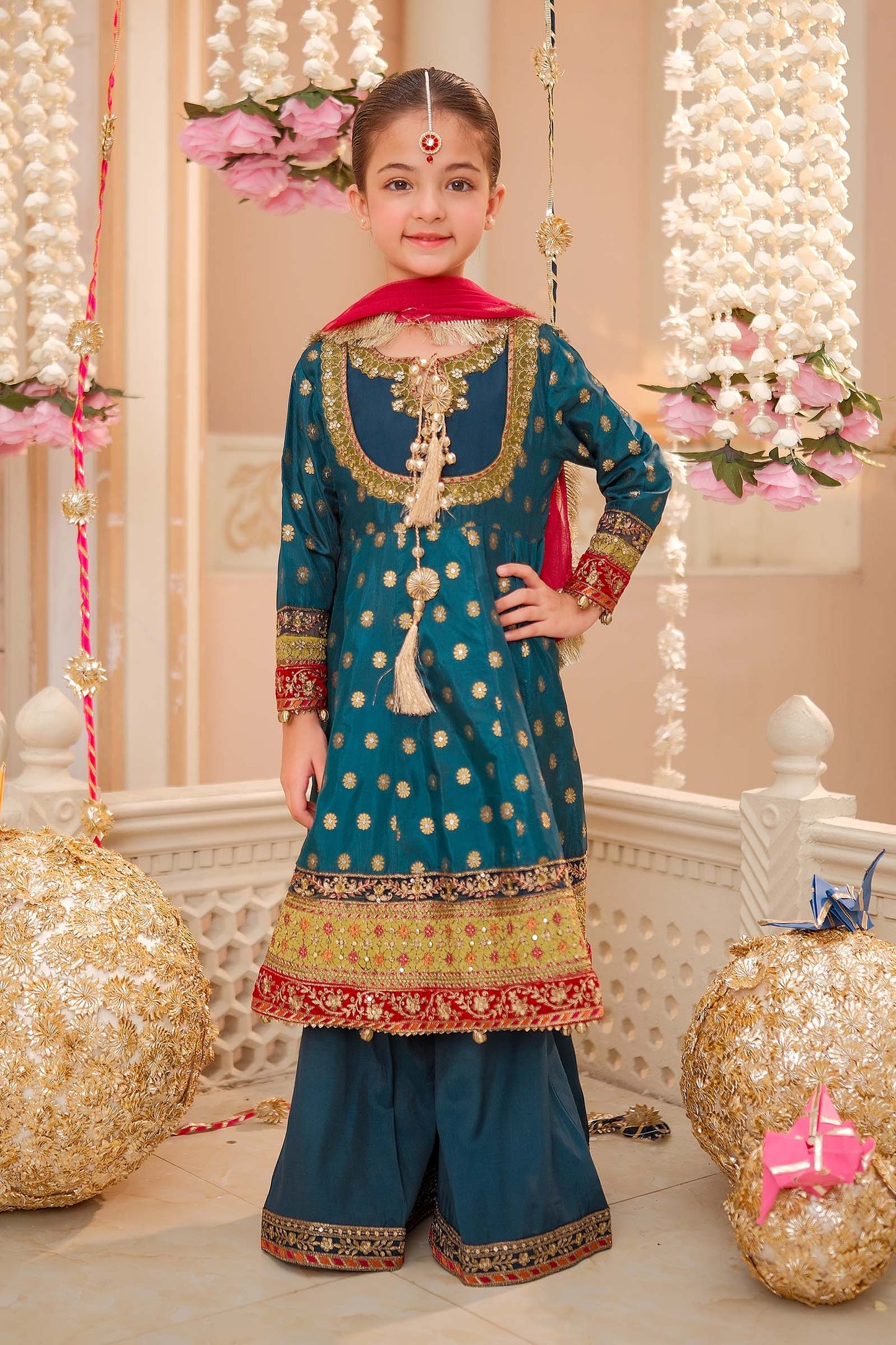 Maria B | 3 Piece Embroidered Jamawar Suit | MKS-W24-22 by Maria Faisal - Registered Vendor of : Maria B - type : Kids Clothes - 100% original wedding dresses