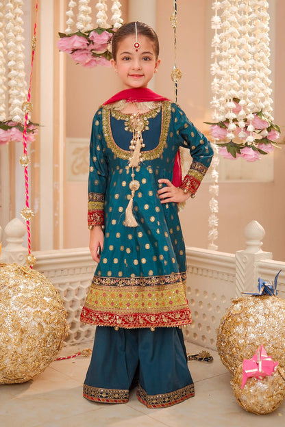 Maria B | 3 Piece Embroidered Jamawar Suit | MKS-W24-22 by Maria Faisal - Registered Vendor of : Maria B - type : Kids Clothes - 100% original wedding dresses