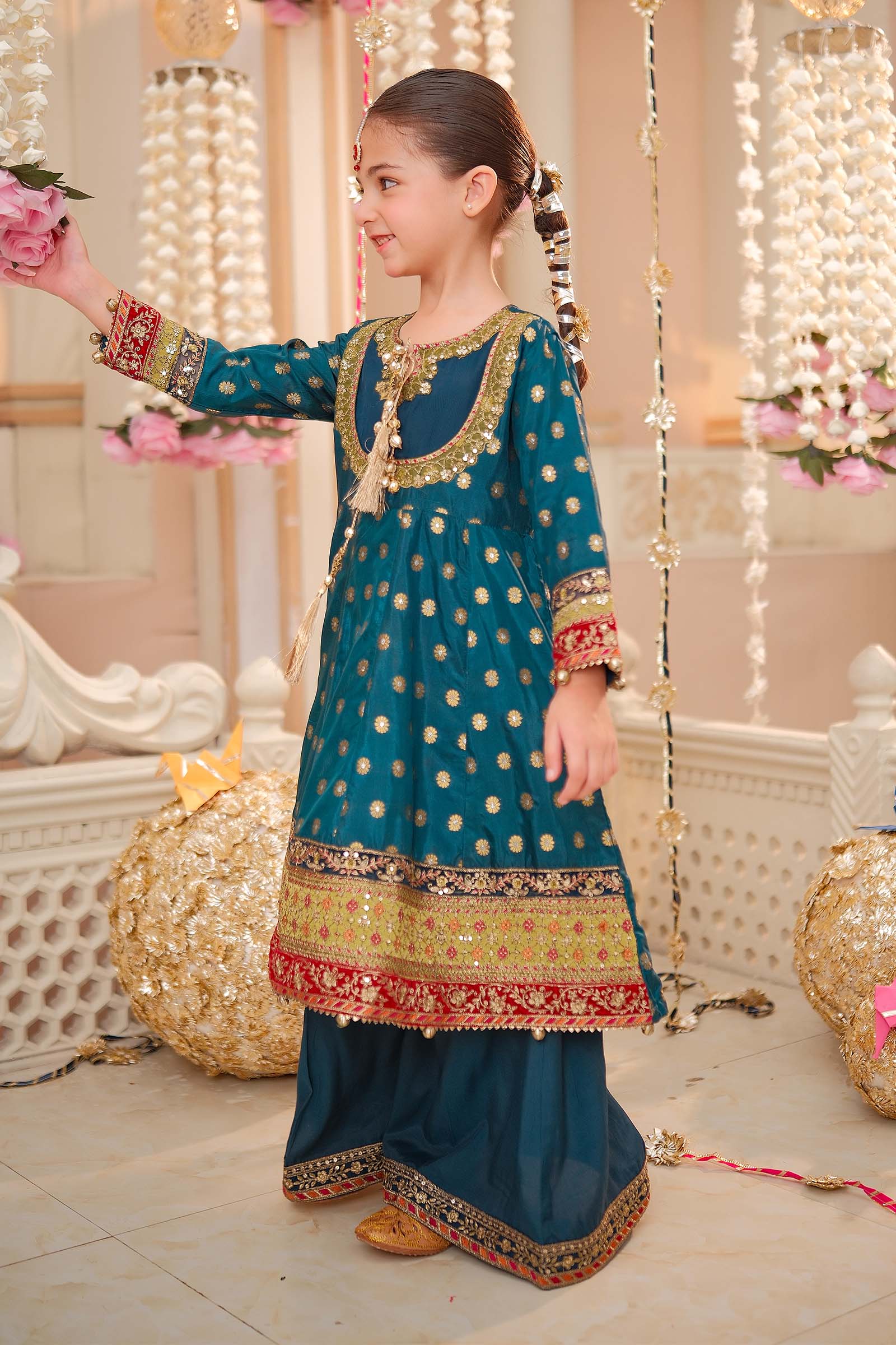 Maria B | 3 Piece Embroidered Jamawar Suit | MKS-W24-22 by Maria Faisal - Registered Vendor of : Maria B - type : Kids Clothes - 100% original wedding dresses