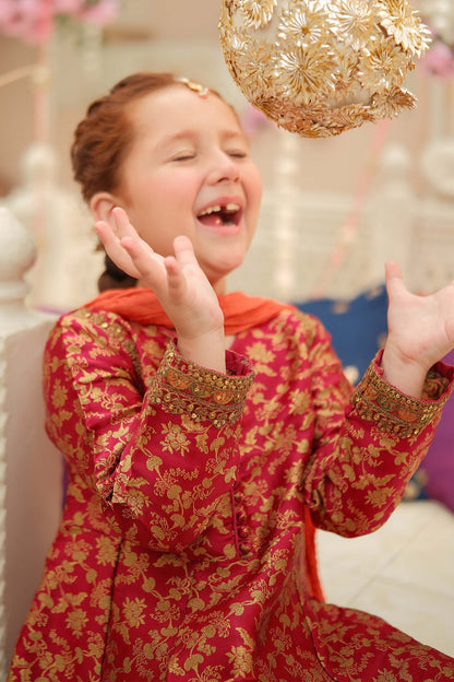 Maria B | 3 Piece Embroidered Jamawar Suit | MKS-W24-30 by Maria Faisal - Registered Vendor of : Maria B - type : Kids Clothes - 100% original wedding dresses