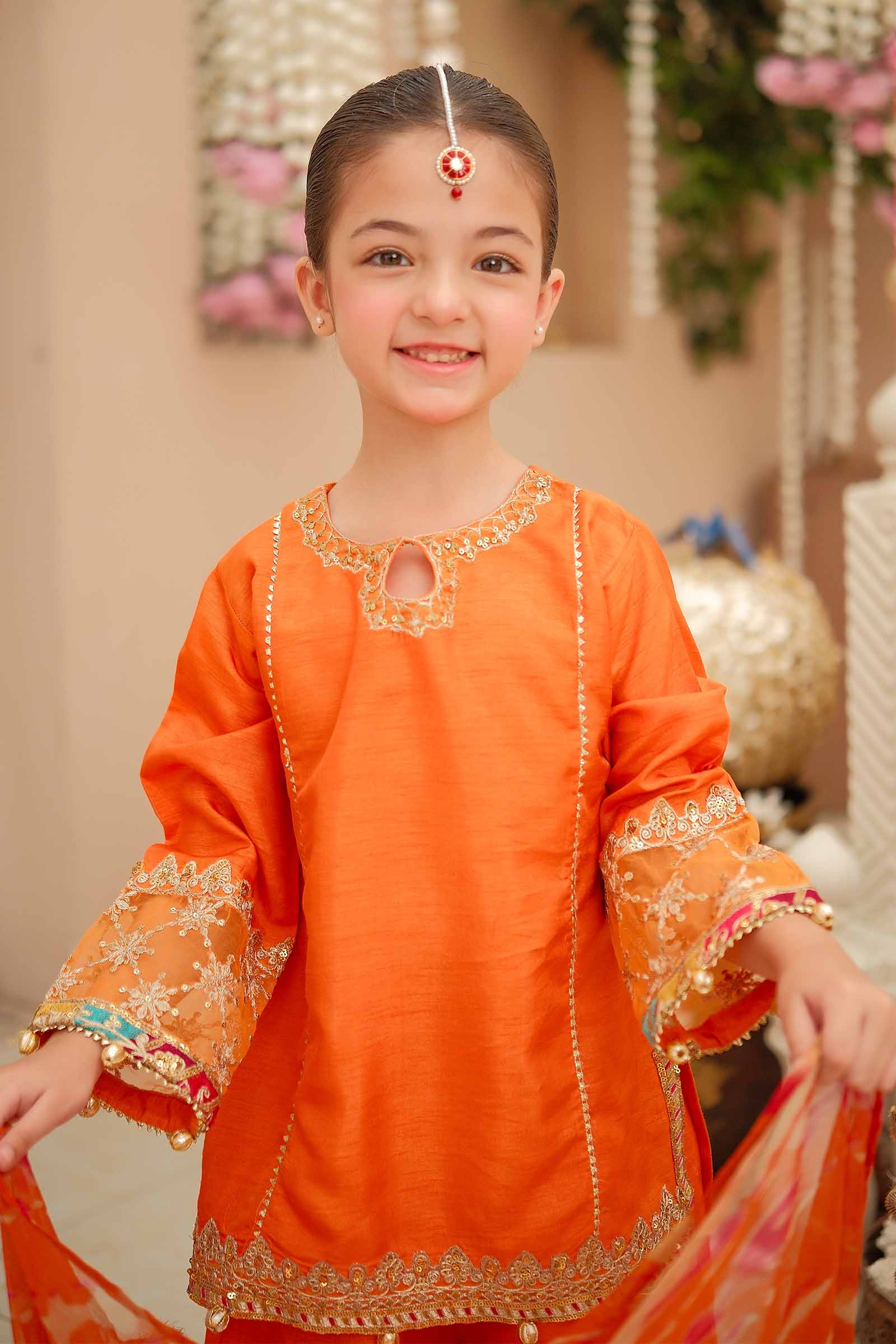 Maria B | 3 Piece Embroidered Raw Silk Suit | MKS-W24-31 by Maria Faisal - Registered Vendor of : Maria B - type : Kids Clothes - 100% original wedding dresses