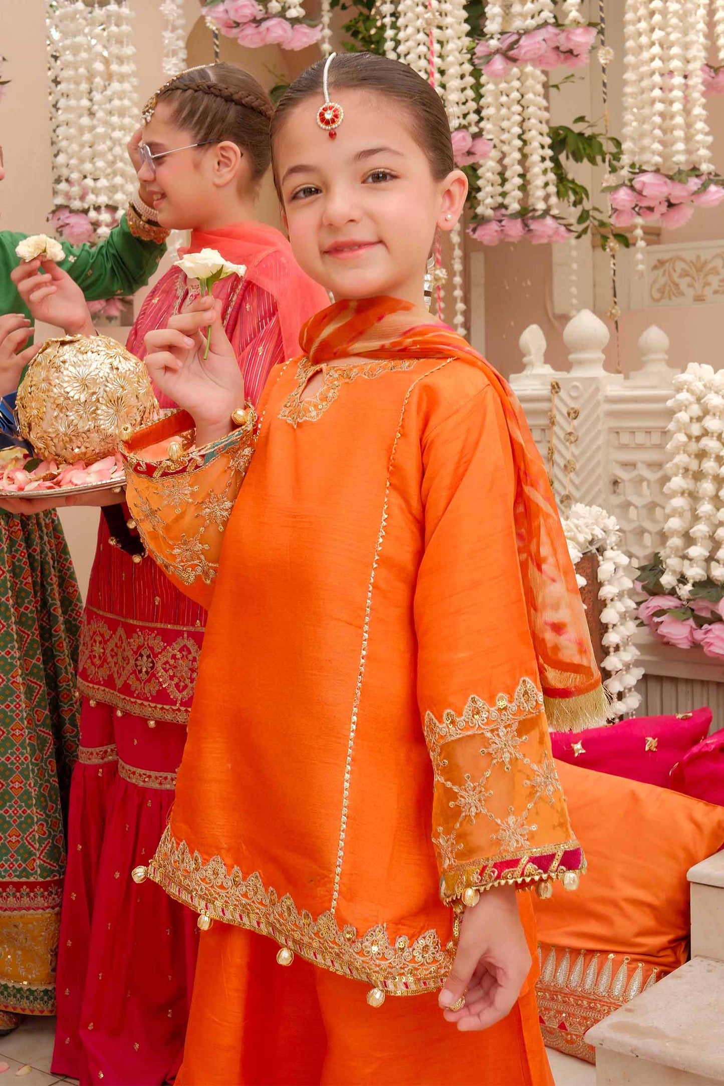 Maria B | 3 Piece Embroidered Raw Silk Suit | MKS-W24-31 by Maria Faisal - Registered Vendor of : Maria B - type : Kids Clothes - 100% original wedding dresses
