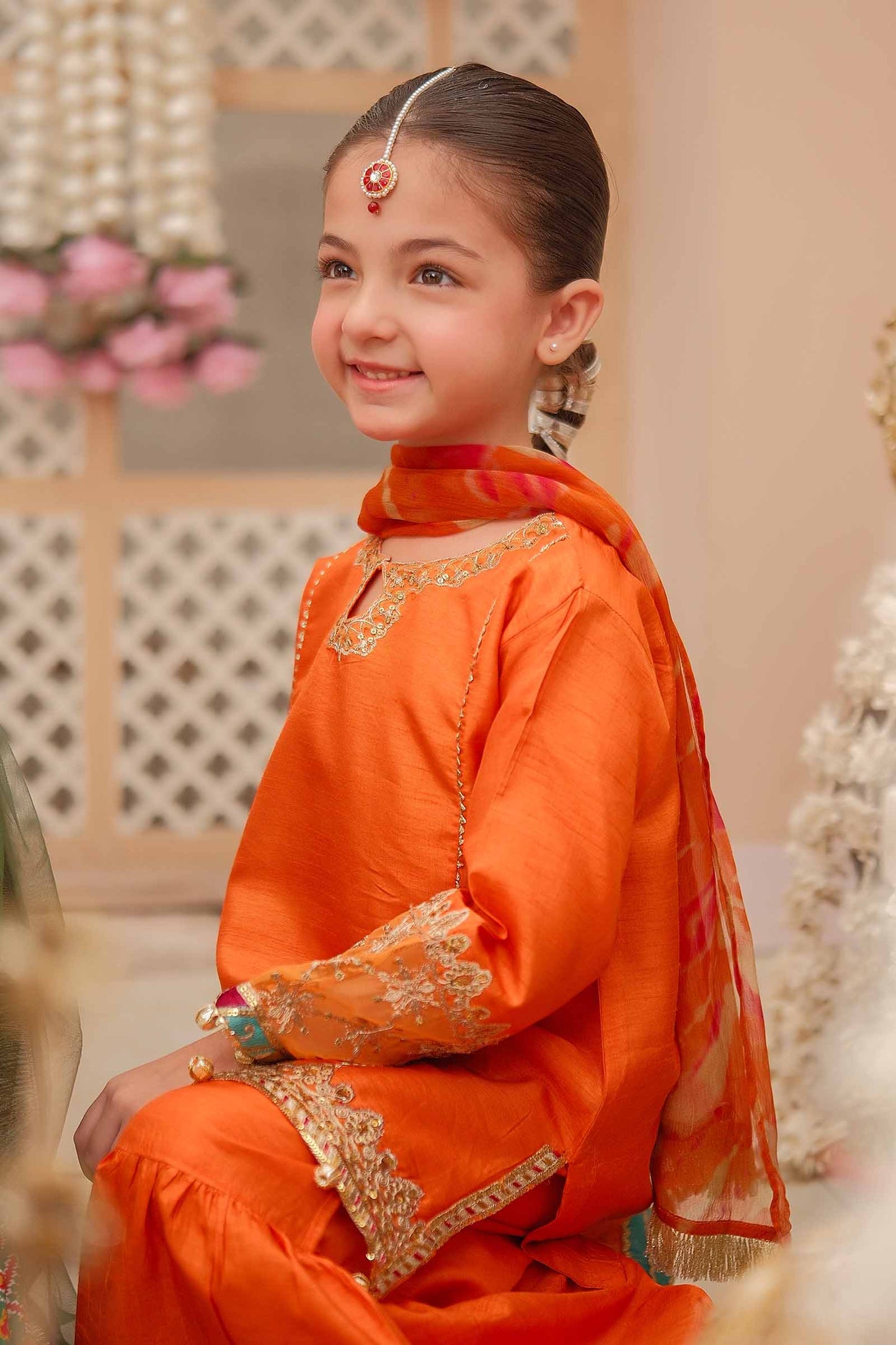 Maria B | 3 Piece Embroidered Raw Silk Suit | MKS-W24-31 by Maria Faisal - Registered Vendor of : Maria B - type : Kids Clothes - 100% original wedding dresses