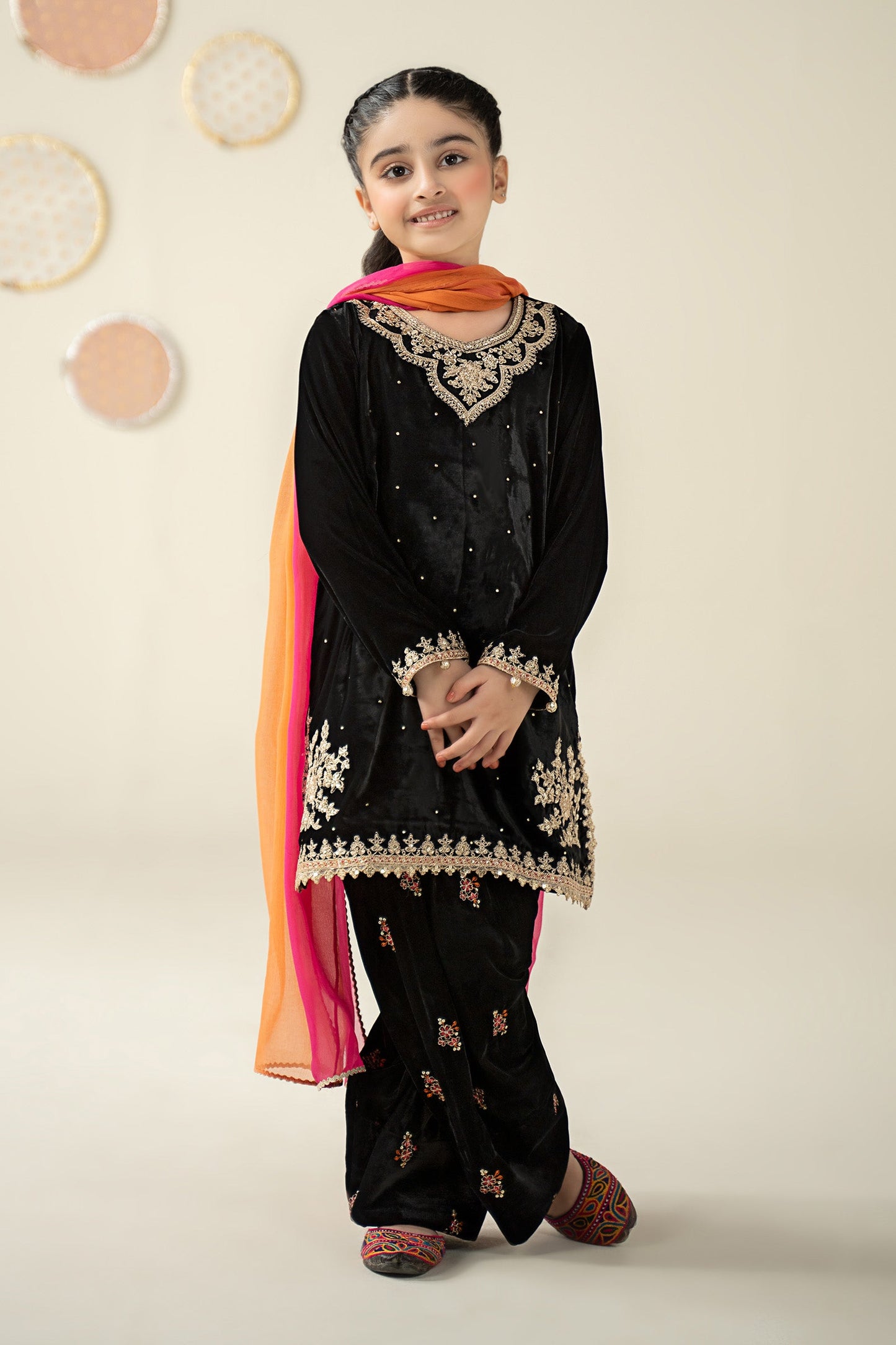 3 Piece Embroidered Velvet Suit - Kids Clothes - available at Maria Faisal in UK and USA