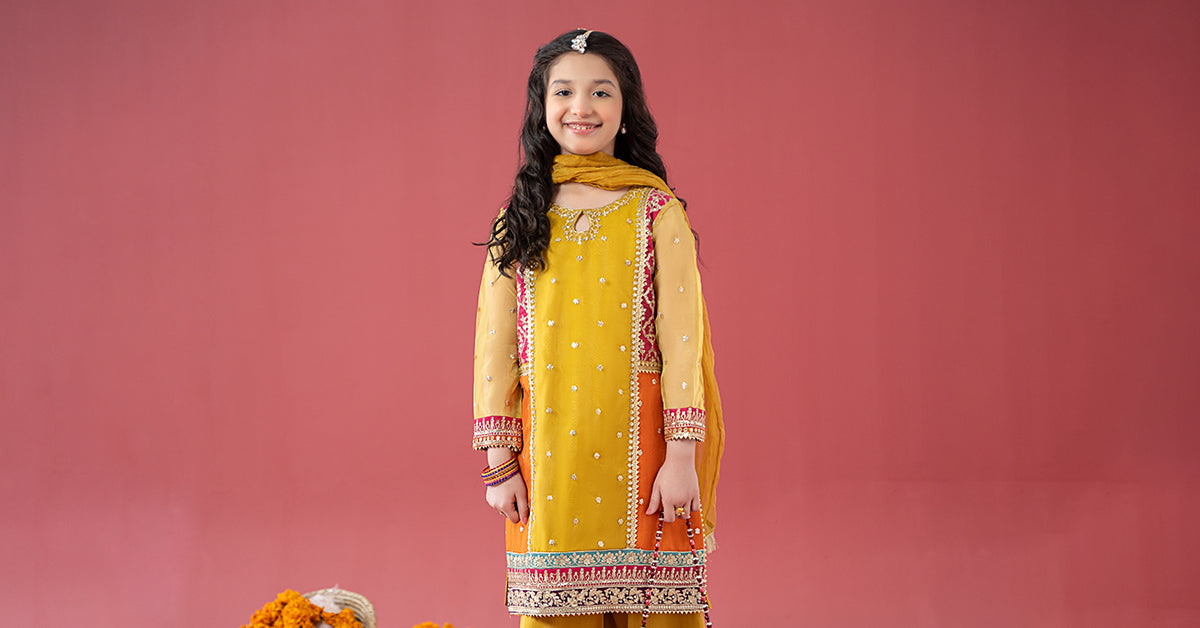 3 Piece Embroidered Poly Organza Suit - Kids Clothes - available at Maria Faisal in UK and USA