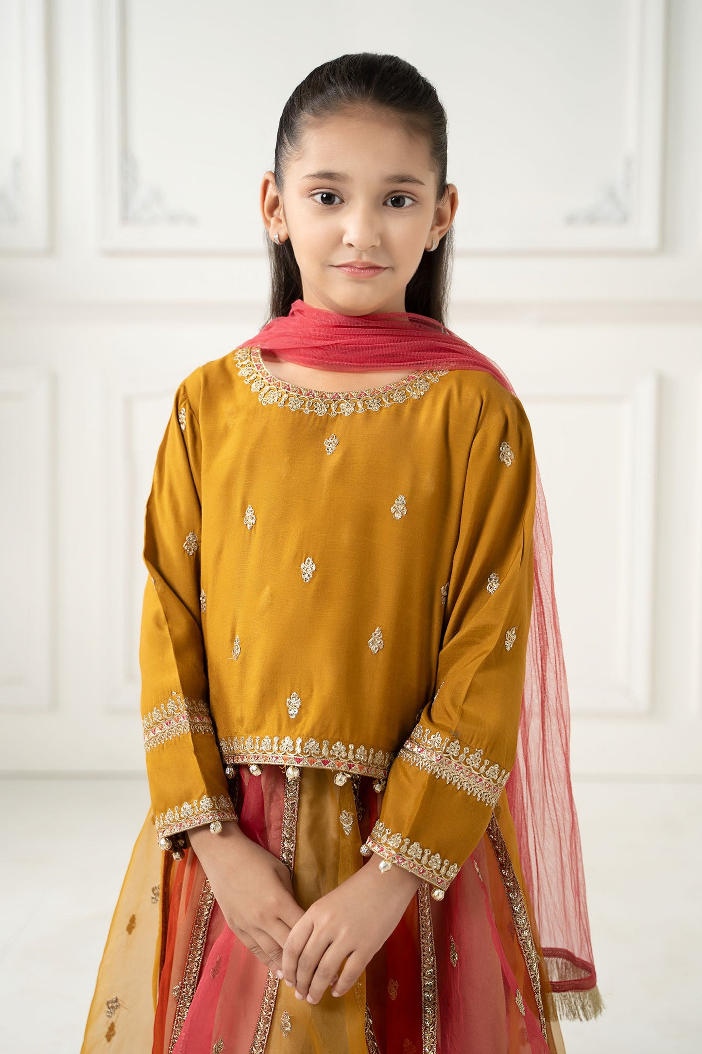 3 Piece Embroidered Raw Silk Suit - Kids Clothes - available at Maria Faisal in UK and USA