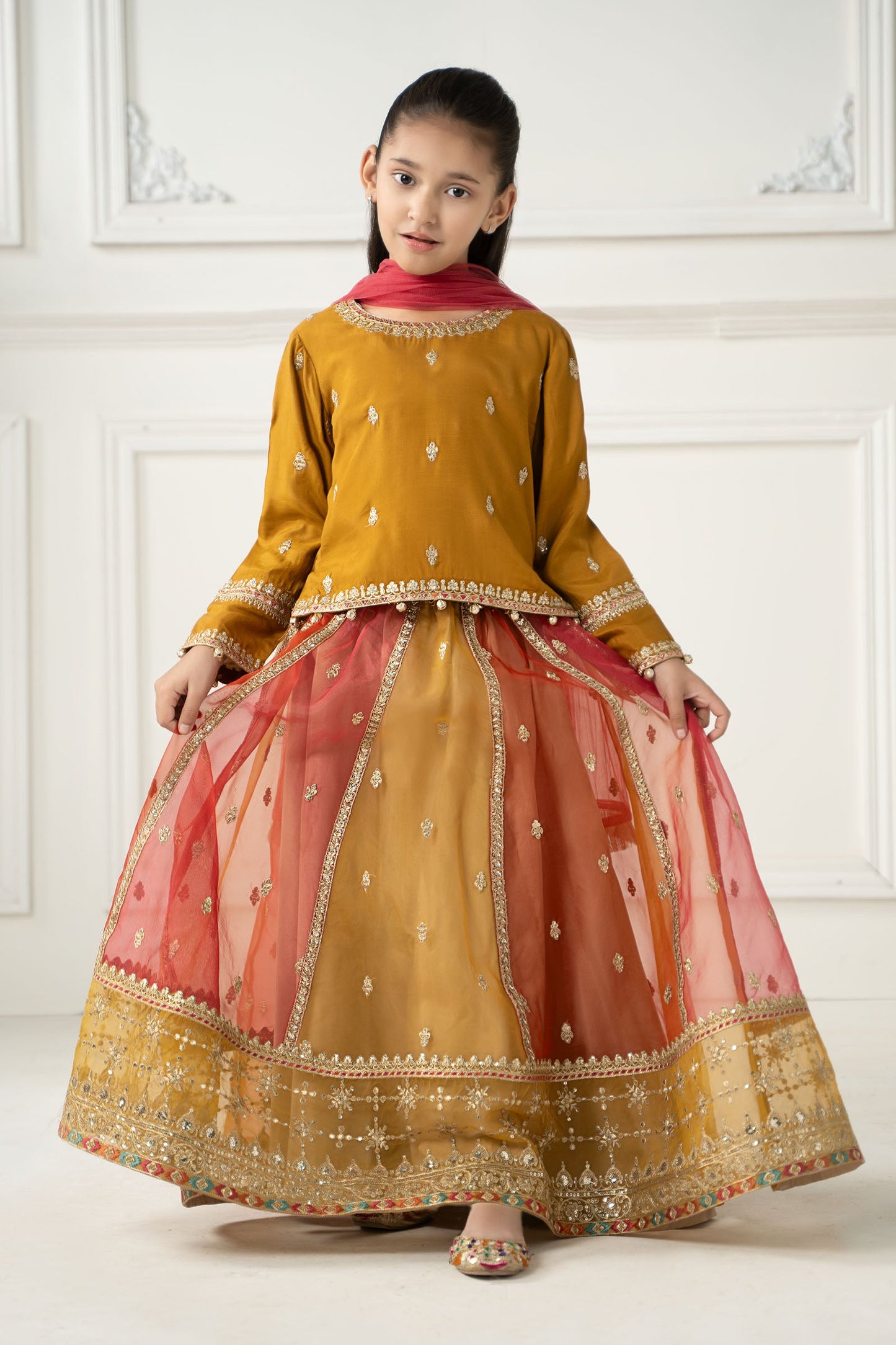 3 Piece Embroidered Raw Silk Suit - Kids Clothes - available at Maria Faisal in UK and USA