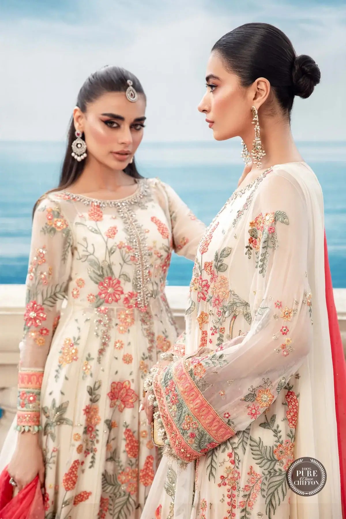 Maria B | Luxury Chiffon Collection | Cloud White Floral