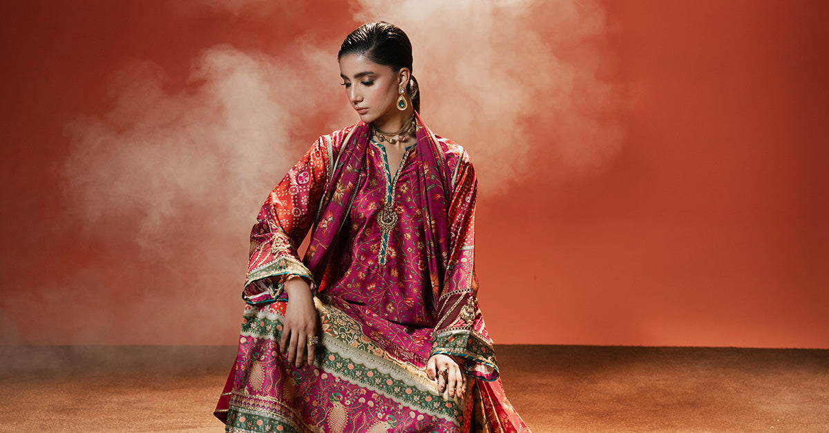 Maria B | Eid Collection 2026 | Mps-Ef26-01 Pink And Orange - Luxury Dress - available at Maria Faisal in UK and USA.