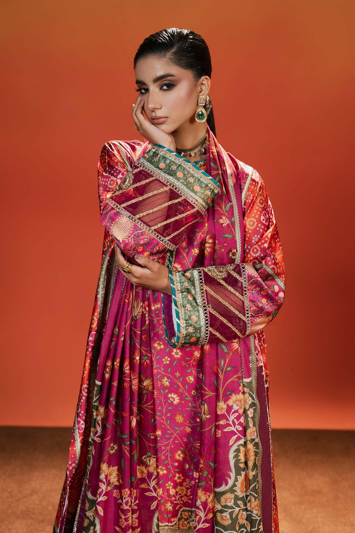 Maria B | Luxury Pret Pre Fall | MPS-EF26-01R1-Pink and Orange - Luxury Dress - available at Maria Faisal in UK and USA.
