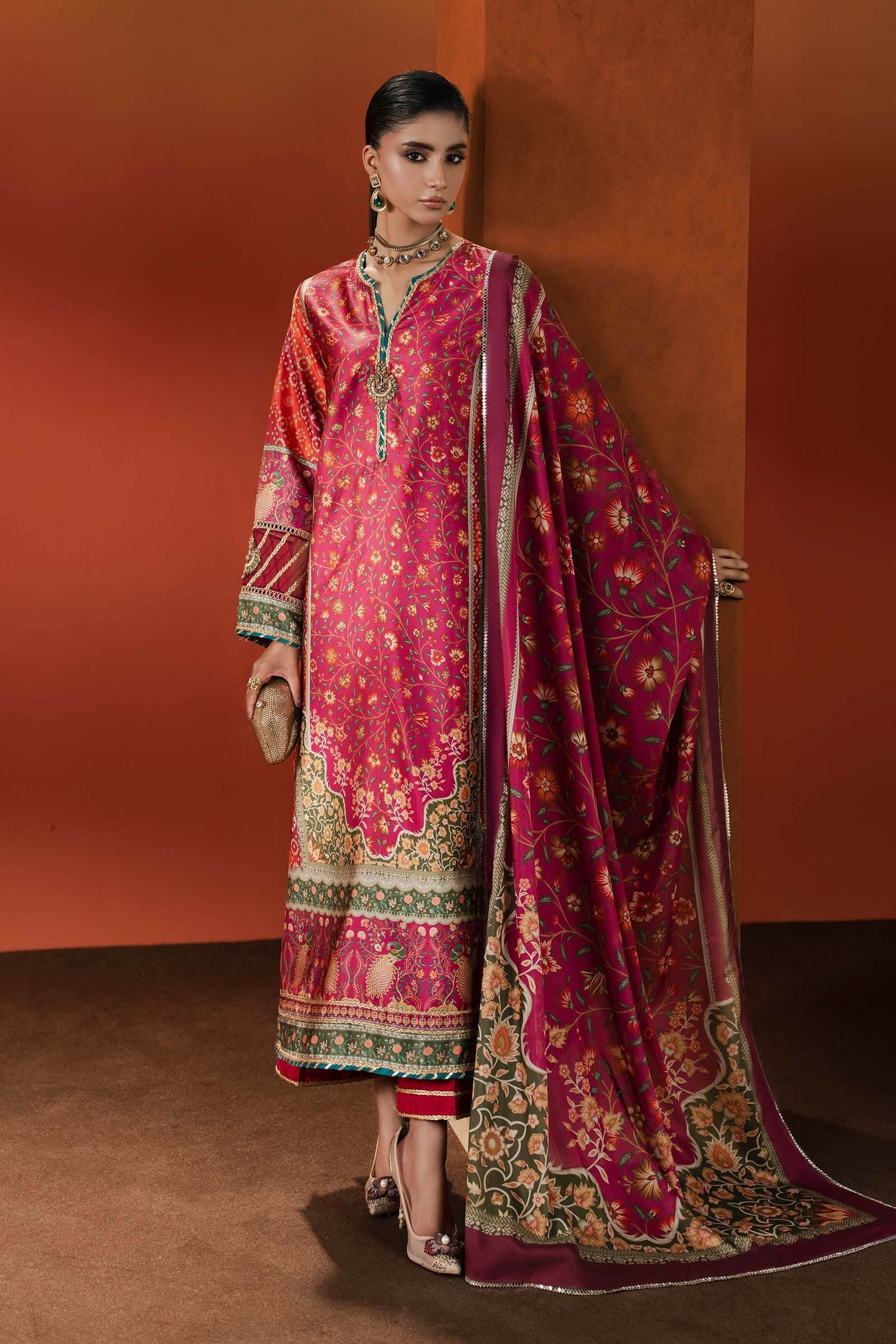 Maria B | Silk Prints | Satin Silk Suit SS-01 - Luxury Dress - available at Maria Faisal in UK and USA.