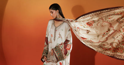 Maria B | Eid Collection 2026 | Mps-Ef26-03 Beige And Maroon - Luxury Dress - available at Maria Faisal in UK and USA.