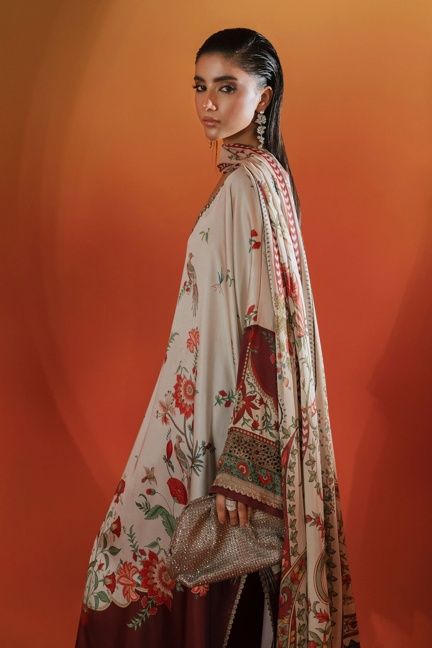 Maria B | Eid Collection 2026 | Mps-Ef26-03 Beige And Maroon - Luxury Dress - available at Maria Faisal in UK and USA.