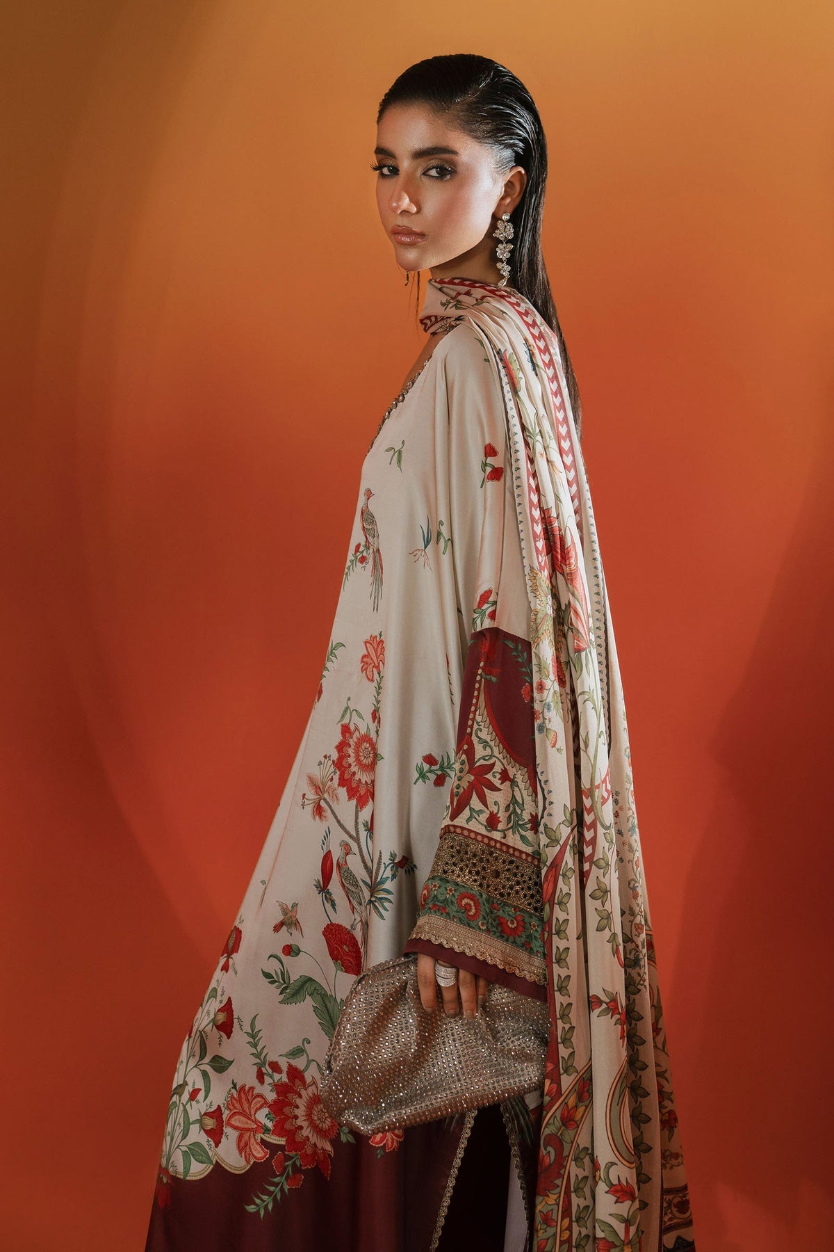 Maria B | Luxury Pret Pre Fall | MPS-EF26-03R1-Beige and Maroon - Luxury Dress - available at Maria Faisal in UK and USA.