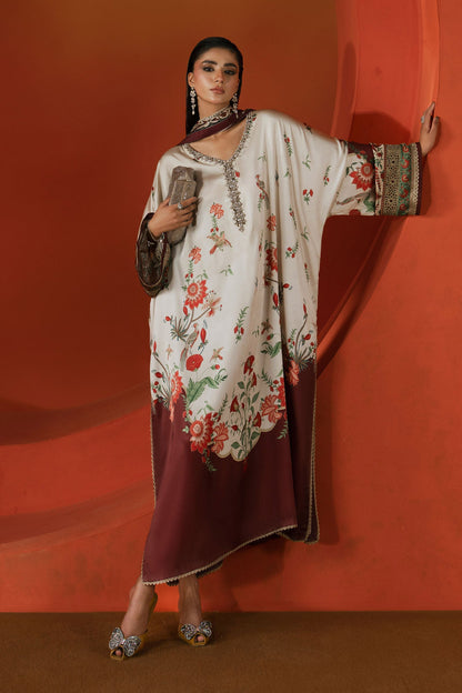 Maria B | Luxury Pret Pre Fall | MPS-EF26-03R1-Beige and Maroon - Luxury Dress - available at Maria Faisal in UK and USA.