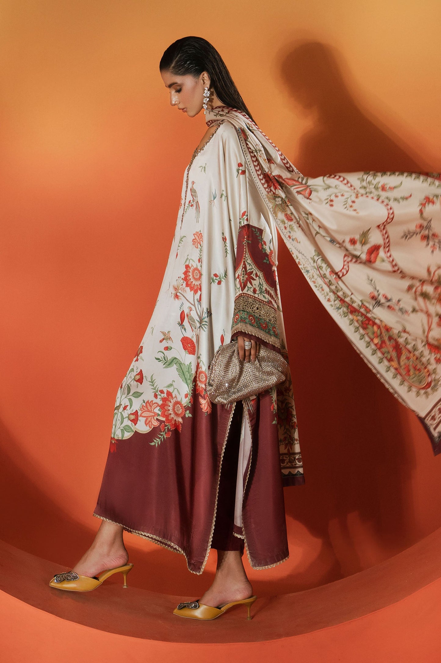 Maria B | Eid Collection 2026 | Mps-Ef26-03 Beige And Maroon - Luxury Dress - available at Maria Faisal in UK and USA.