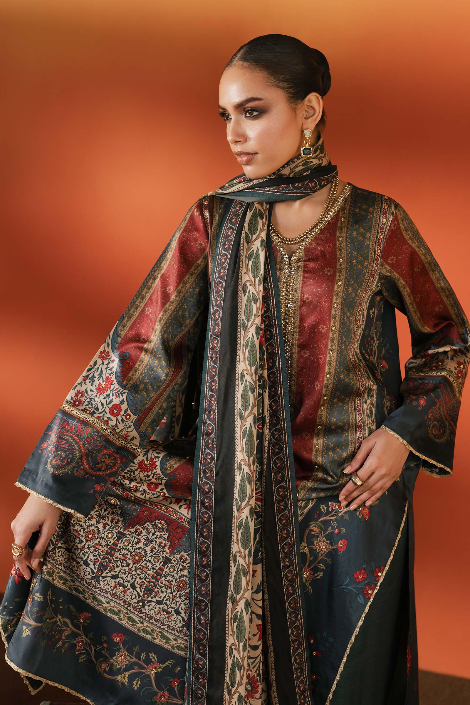 Maria B | Silk Prints | Satin Silk Suit SS-03 - Luxury Dress - available at Maria Faisal in UK and USA.