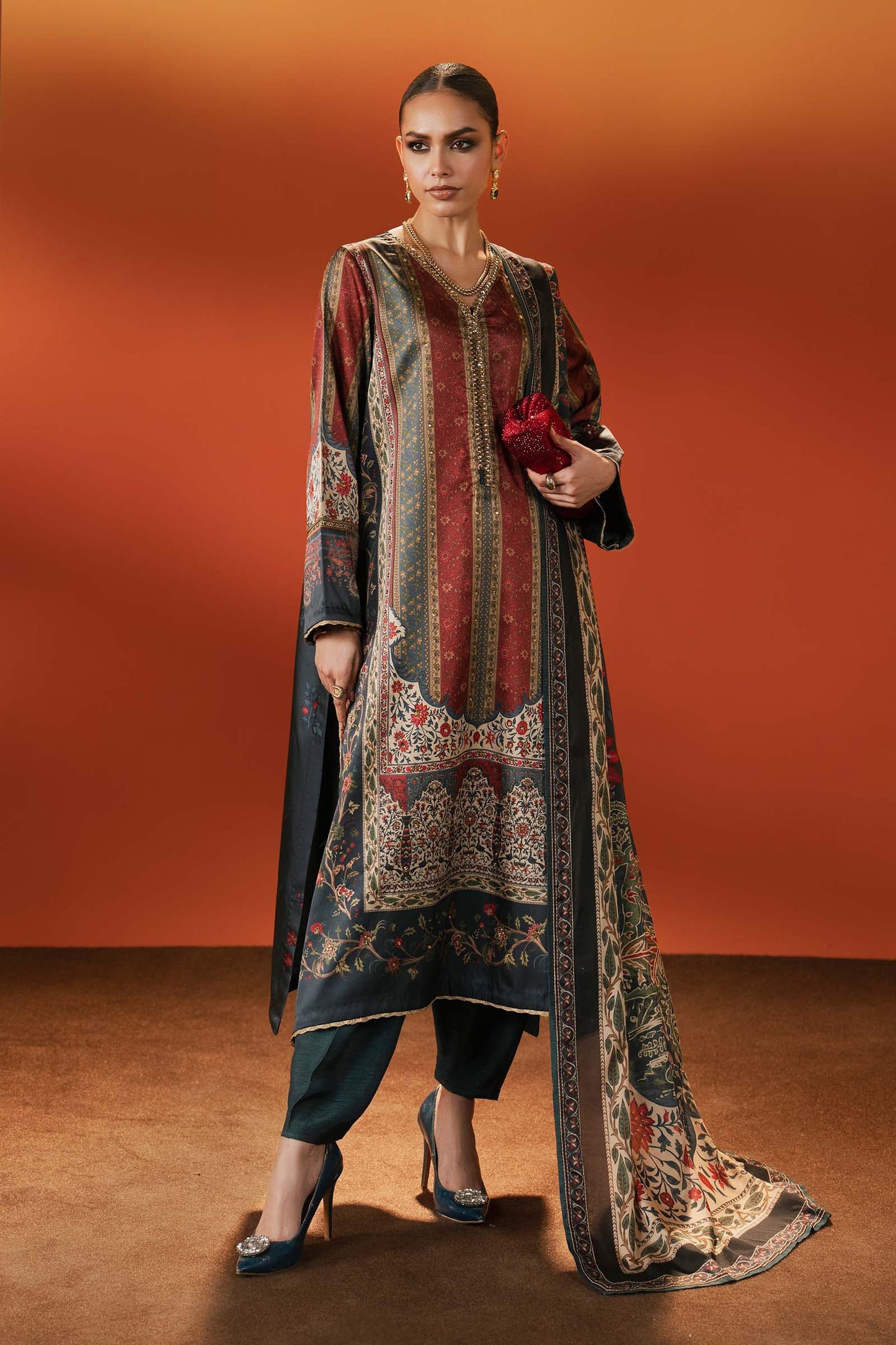 Maria B | Silk Prints | Satin Silk Suit SS-03 - Luxury Dress - available at Maria Faisal in UK and USA.