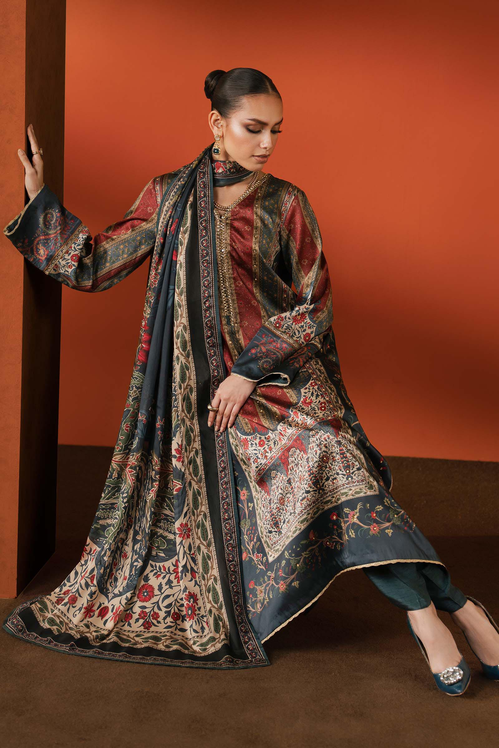 Maria B | Silk Prints | Satin Silk Suit SS-03 - Luxury Dress - available at Maria Faisal in UK and USA.