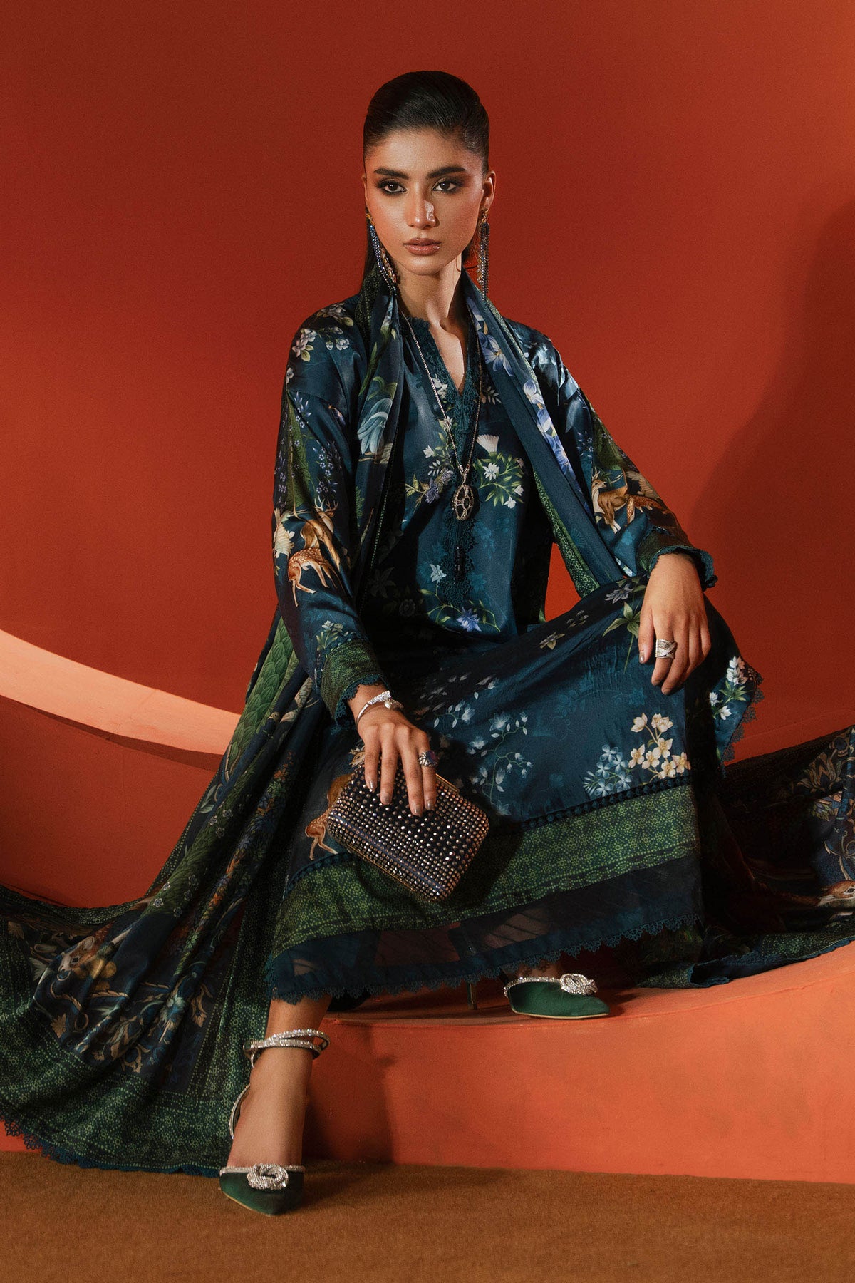 Maria B | Luxury Pret Pre Fall | MPS-EF26-05R1-Teal - Luxury Dress - available at Maria Faisal in UK and USA.