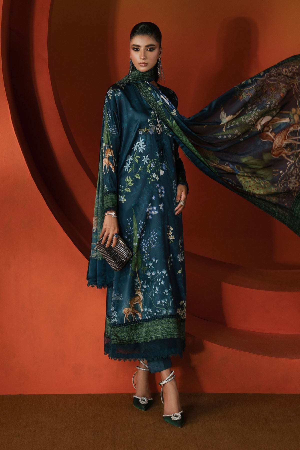 Maria B | Luxury Pret Pre Fall | MPS-EF26-05R1-Teal - Luxury Dress - available at Maria Faisal in UK and USA.
