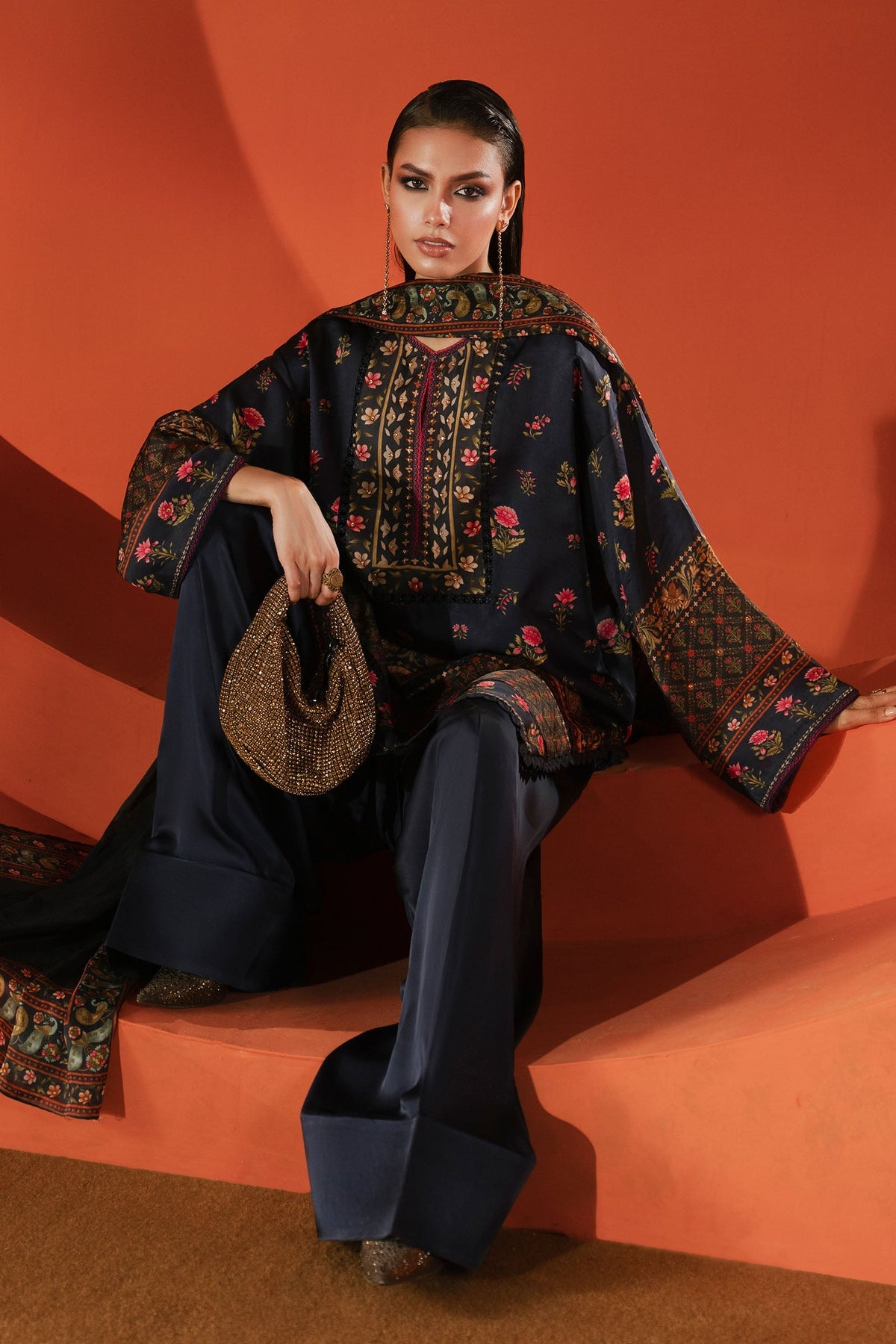 Maria B | Luxury Pret Pre Fall | MPS-EF26-07R1-Blue - Luxury Dress - available at Maria Faisal in UK and USA.