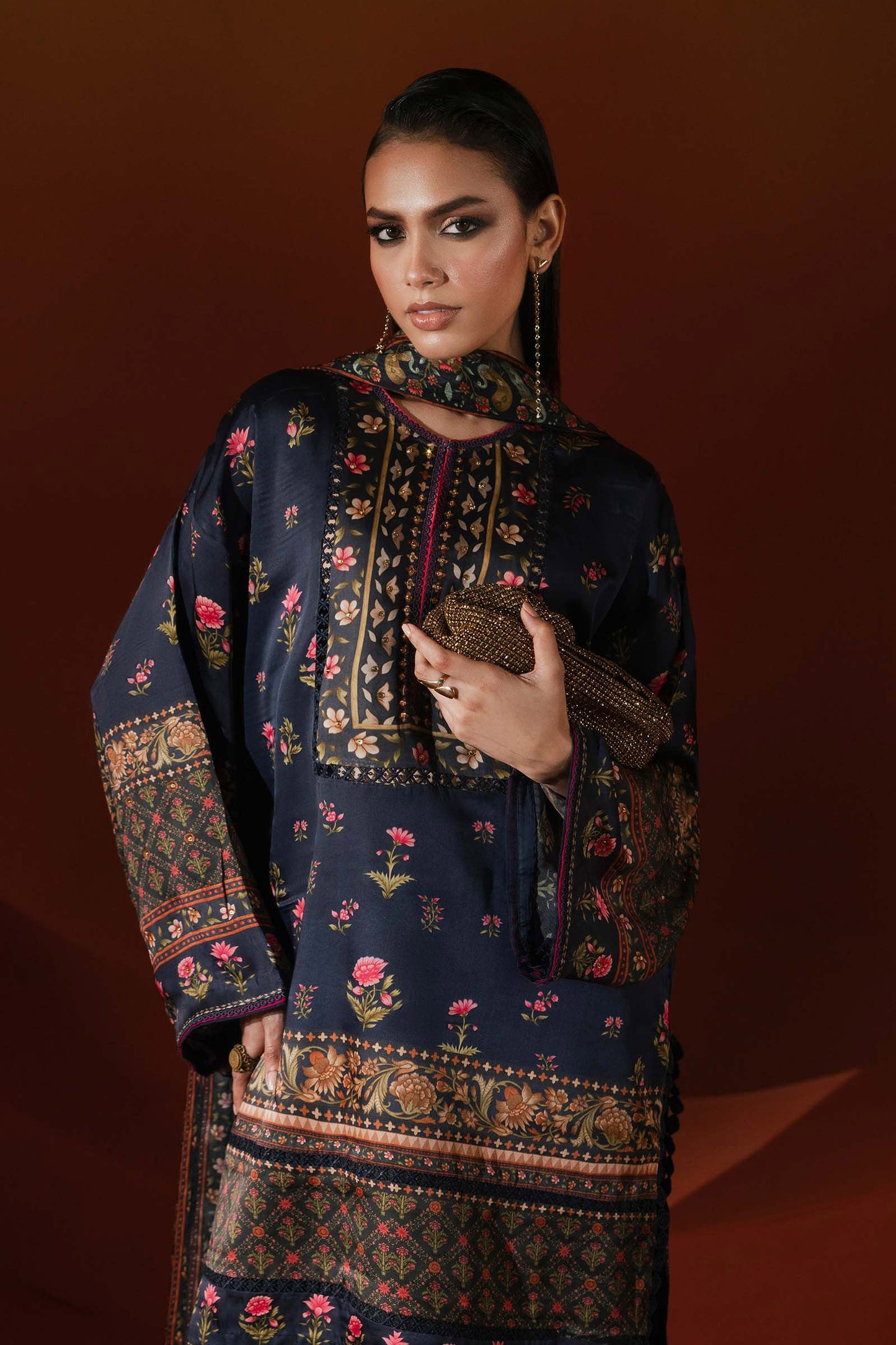 Maria B | Silk Prints | Satin Silk Suit SS-05 - Luxury Dress - available at Maria Faisal in UK and USA.