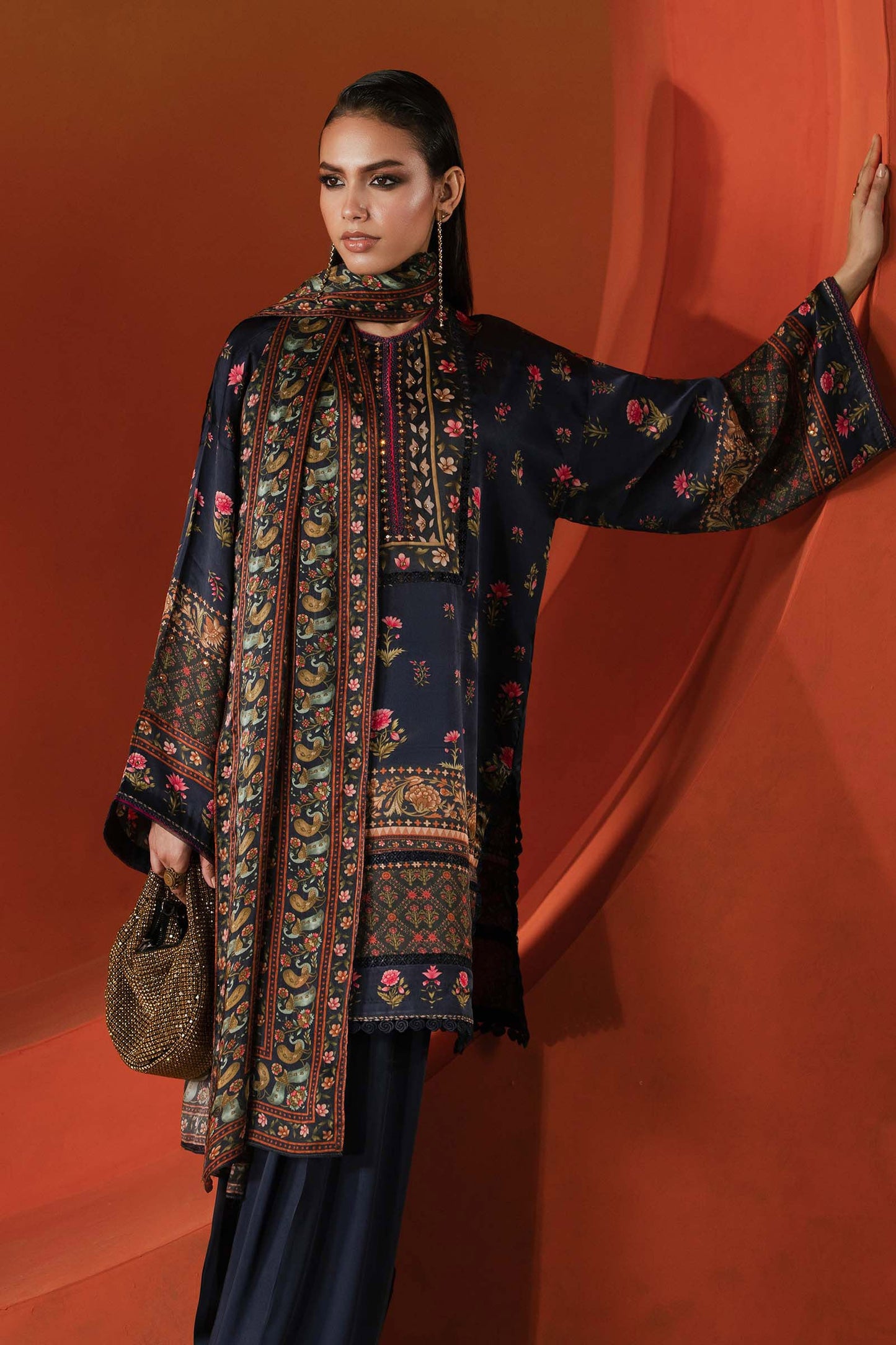 Maria B | Silk Prints | Satin Silk Suit SS-05 - Luxury Dress - available at Maria Faisal in UK and USA.