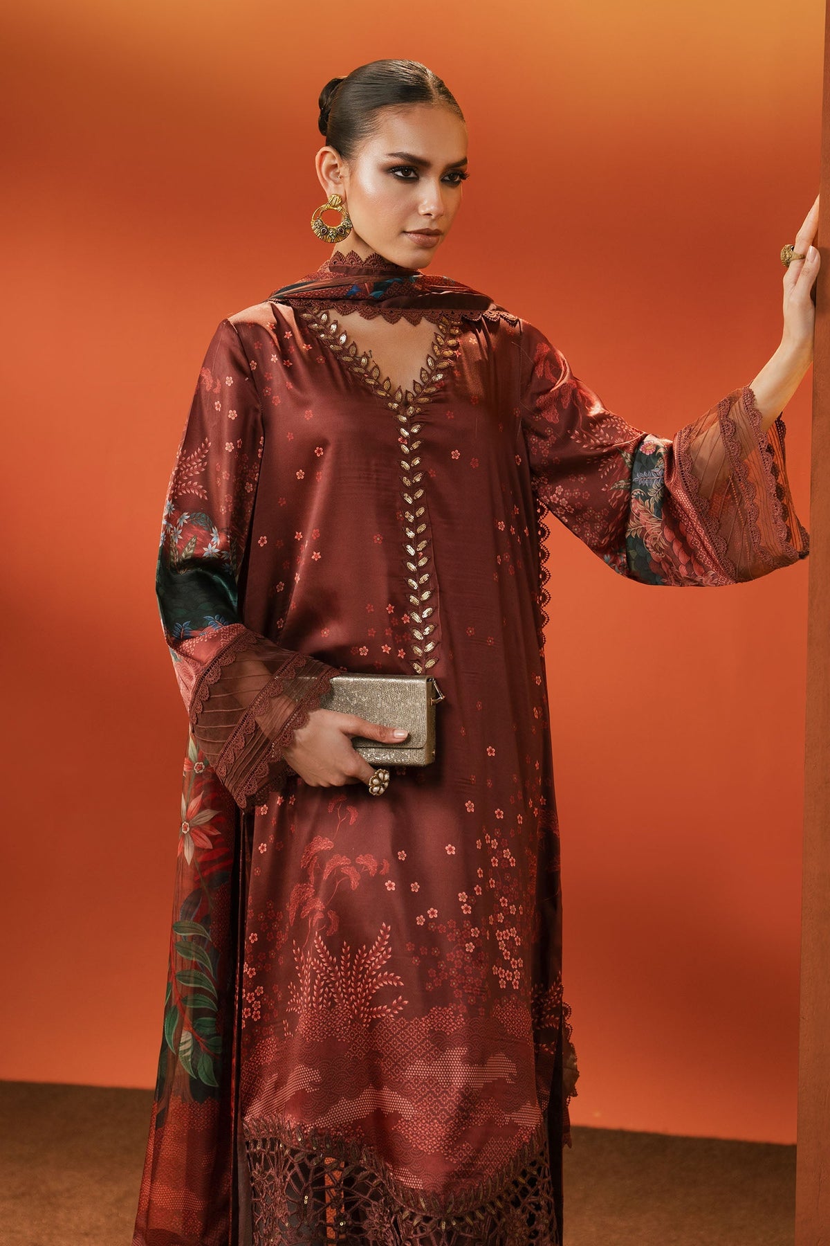 Maria B | Luxury Pret Pre Fall | MPS-EF26-08R1-Maroon - Luxury Dress - available at Maria Faisal in UK and USA.
