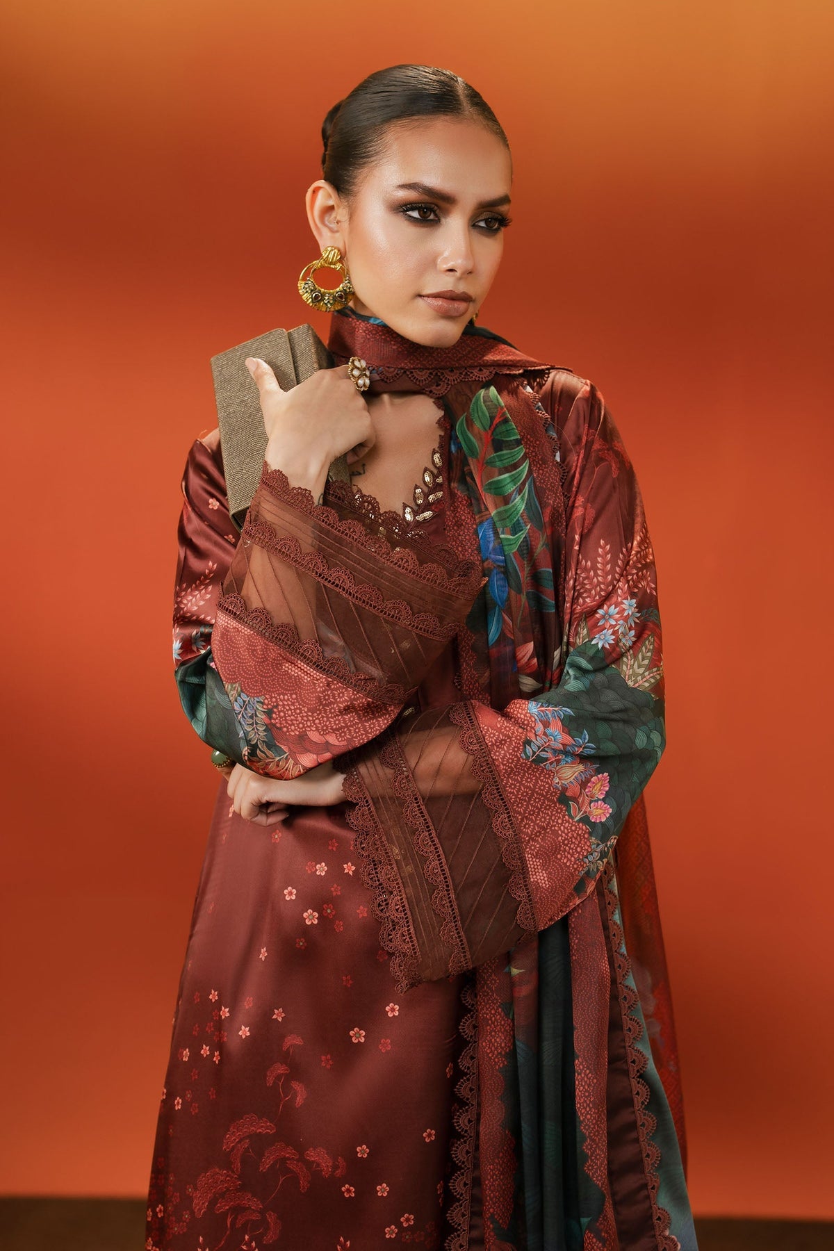 Maria B | Luxury Pret Pre Fall | MPS-EF26-08R1-Maroon - Luxury Dress - available at Maria Faisal in UK and USA.