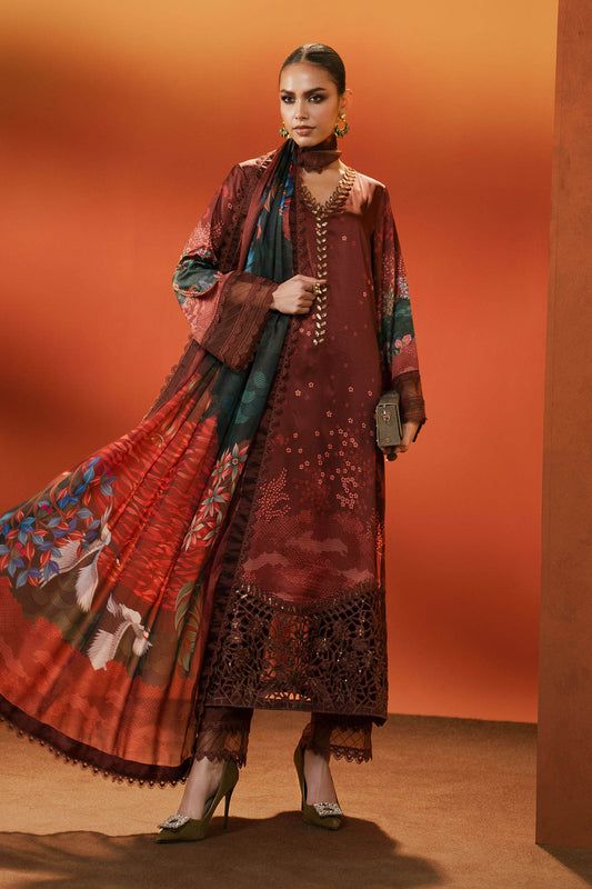 Maria B | Luxury Pret Pre Fall | MPS-EF26-08R1-Maroon - Luxury Dress - available at Maria Faisal in UK and USA.