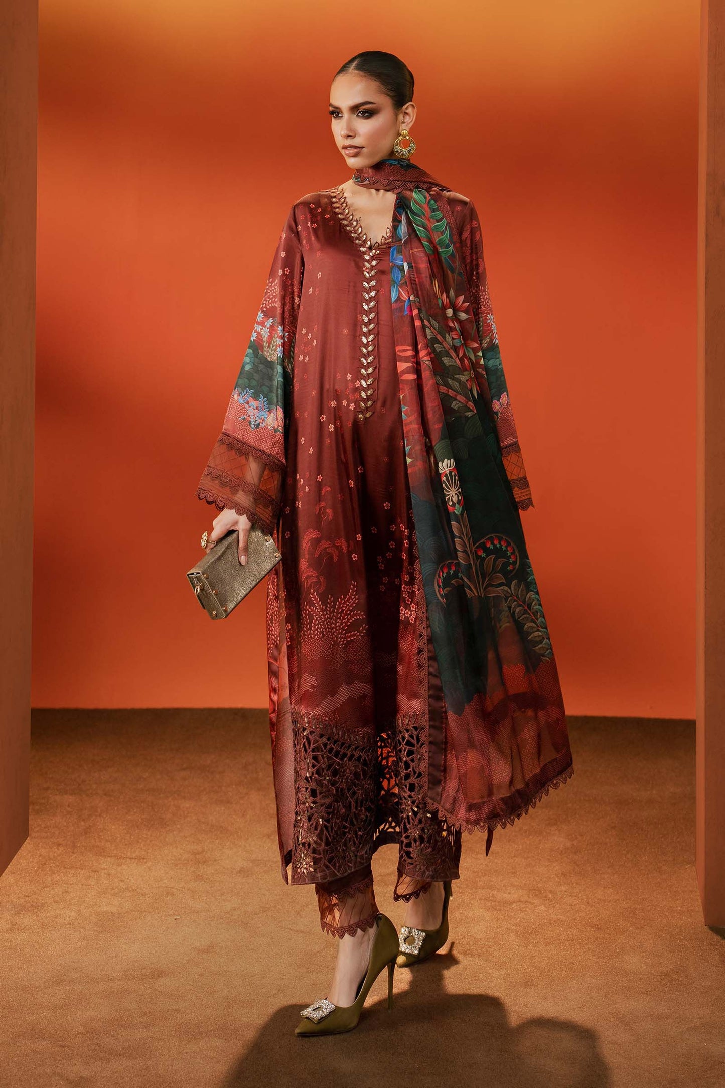 Maria B | Eid Collection 2026 | Mps-Ef26-08 Maroon - Luxury Dress - available at Maria Faisal in UK and USA.