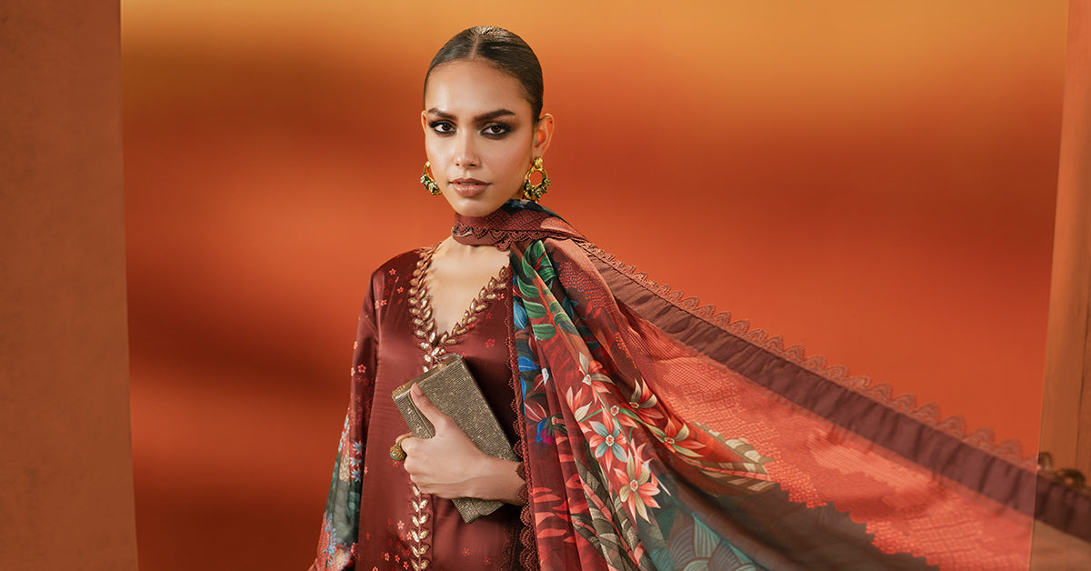 Maria B | Luxury Pret Pre Fall | MPS-EF26-08R1-Maroon - Luxury Dress - available at Maria Faisal in UK and USA.