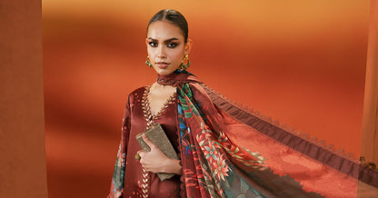 Maria B | Luxury Pret Pre Fall | MPS-EF26-08R1-Maroon - Luxury Dress - available at Maria Faisal in UK and USA.