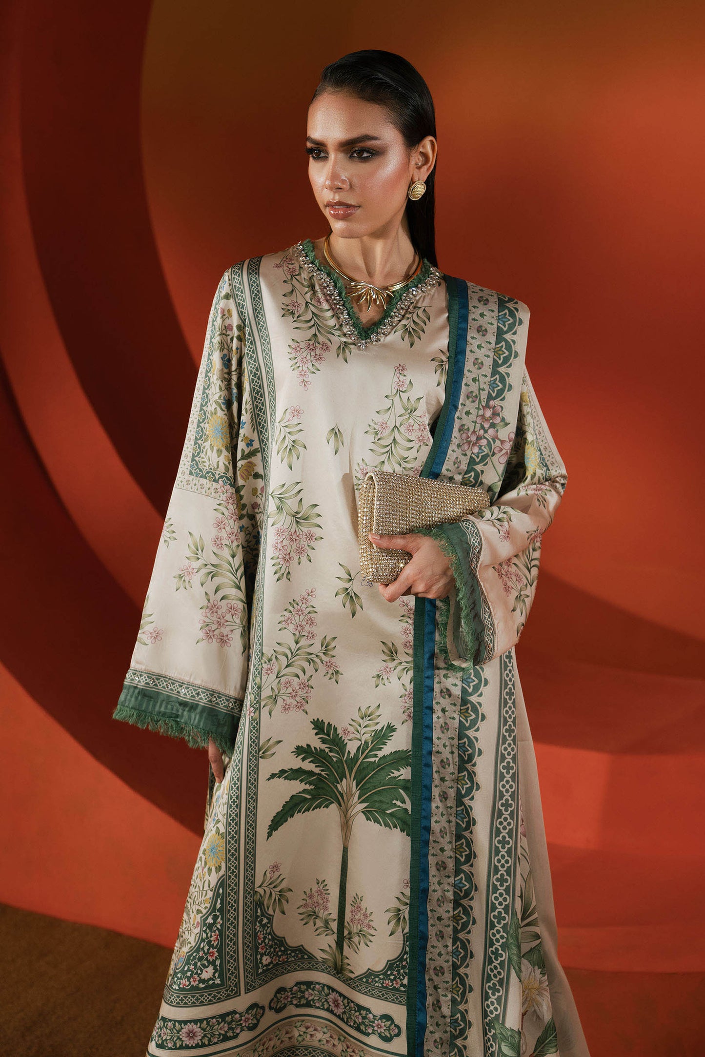 Maria B | Eid Collection 2026 | Mps-Ef26-10 Beige And Green - Luxury Dress - available at Maria Faisal in UK and USA.