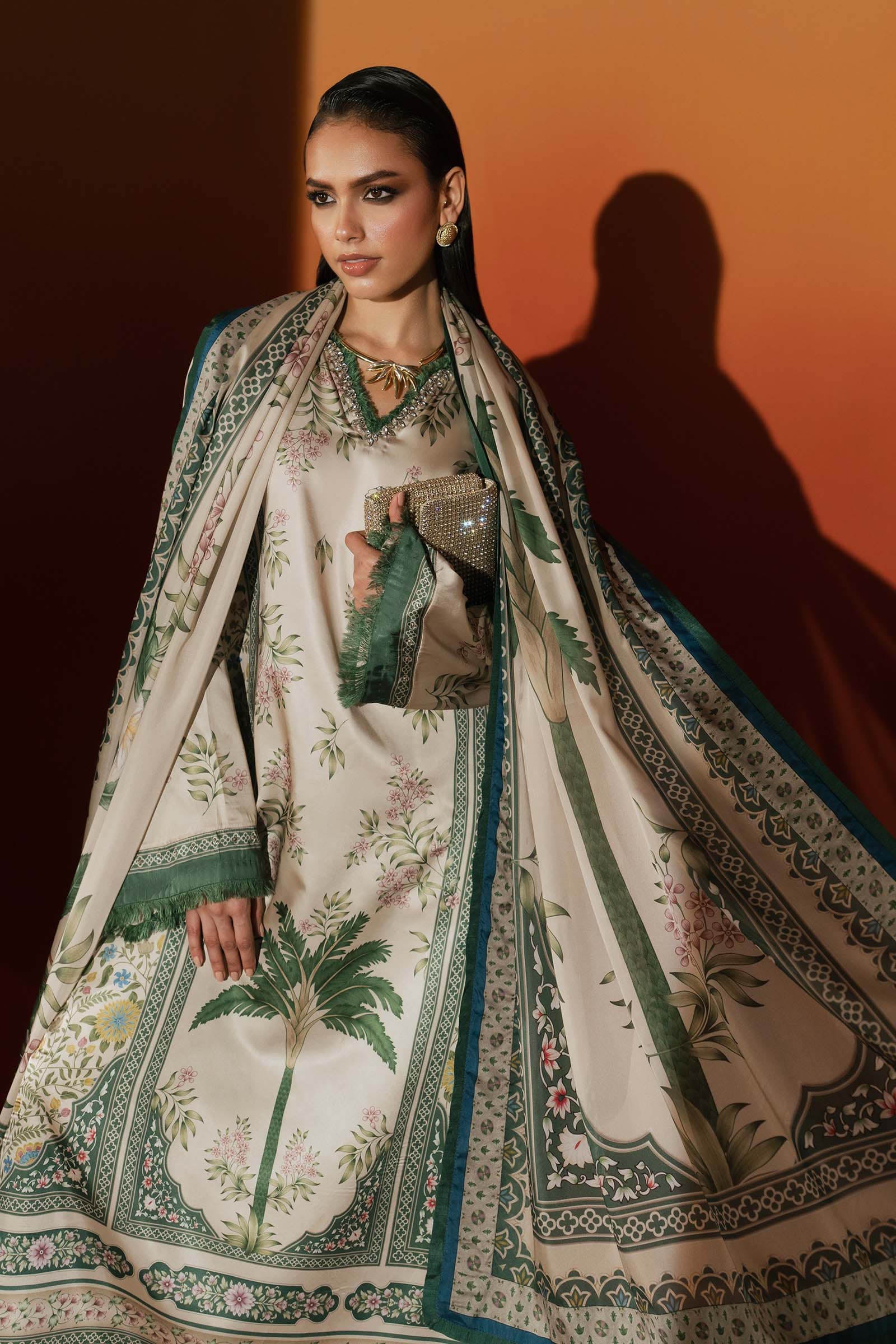 Maria B | Eid Collection 2026 | Mps-Ef26-10 Beige And Green - Luxury Dress - available at Maria Faisal in UK and USA.