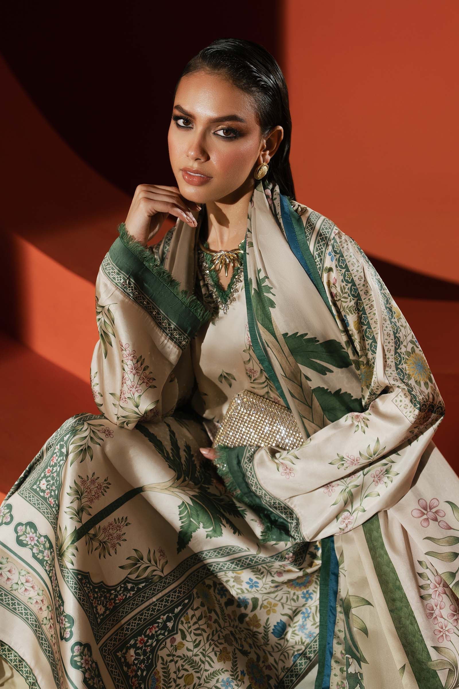 Maria B | Silk Prints | Satin Silk Suit SS-06 - Luxury Dress - available at Maria Faisal in UK and USA.