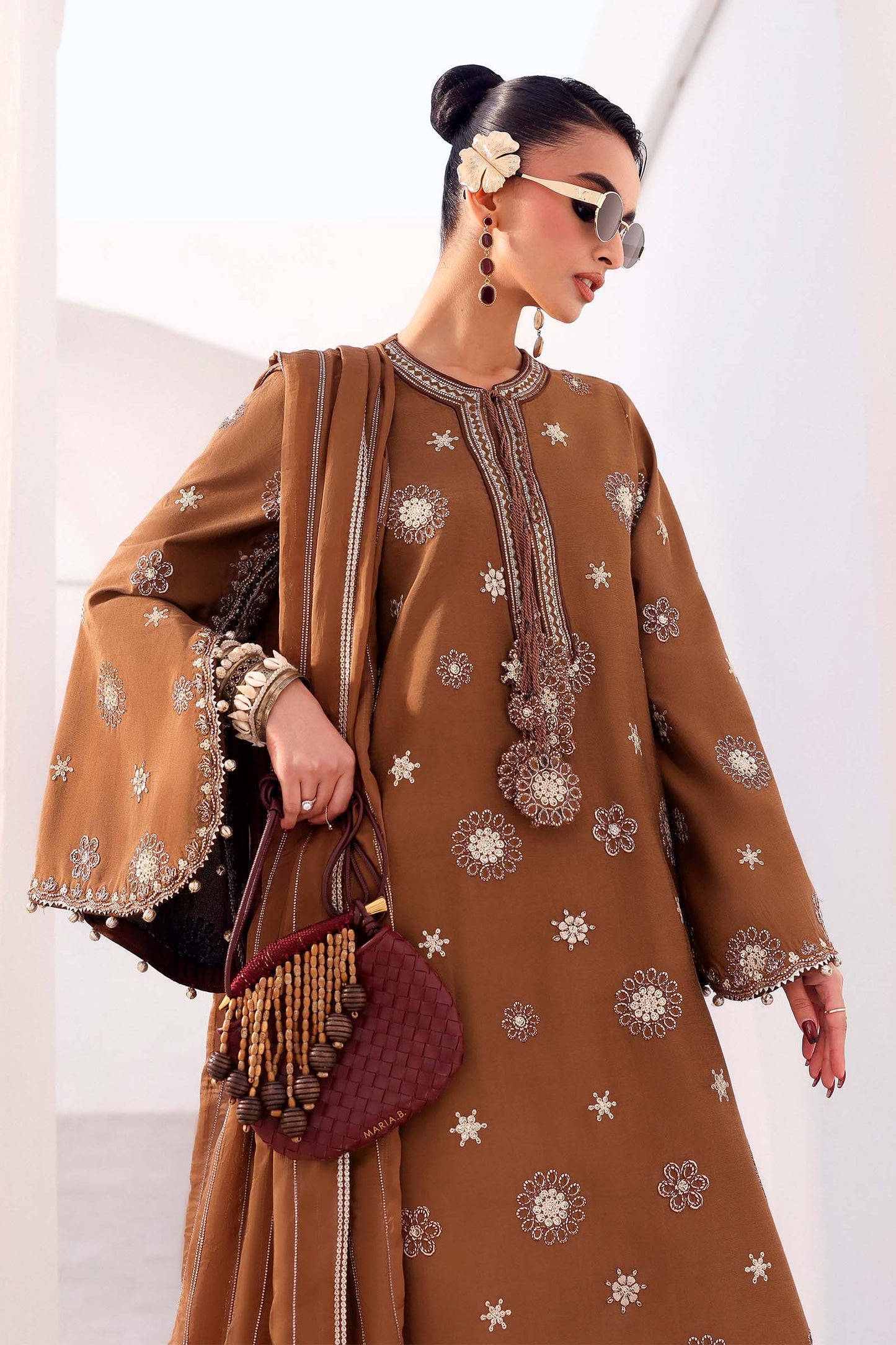 Maria B | Eid Collection 2026 | Mst-Ef26-08 Brown - Luxury Dress - available at Maria Faisal in UK and USA.