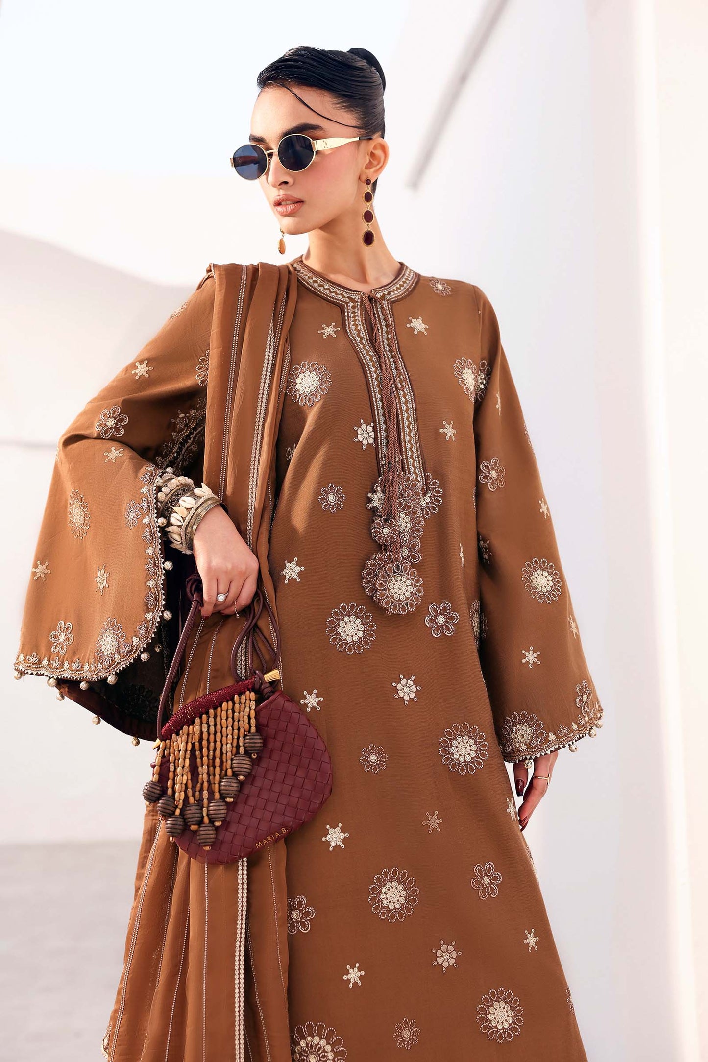Maria B | Eid Collection 2026 | Mst-Ef26-08 Brown - Luxury Dress - available at Maria Faisal in UK and USA.