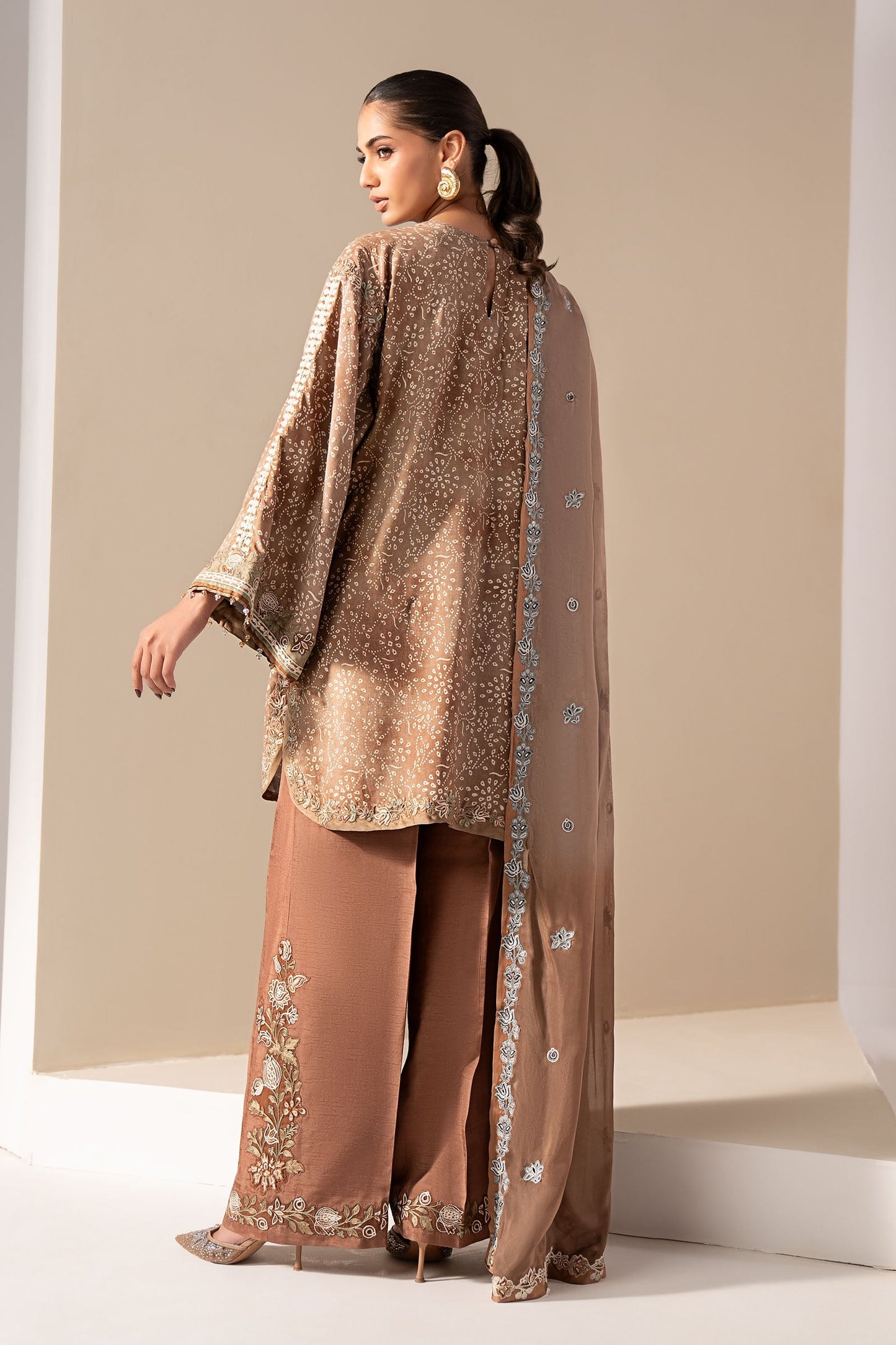 Maria B | Luxury Formals | MST-EF26-18-Brown - Formal Dress - available at Maria Faisal in UK and USA.