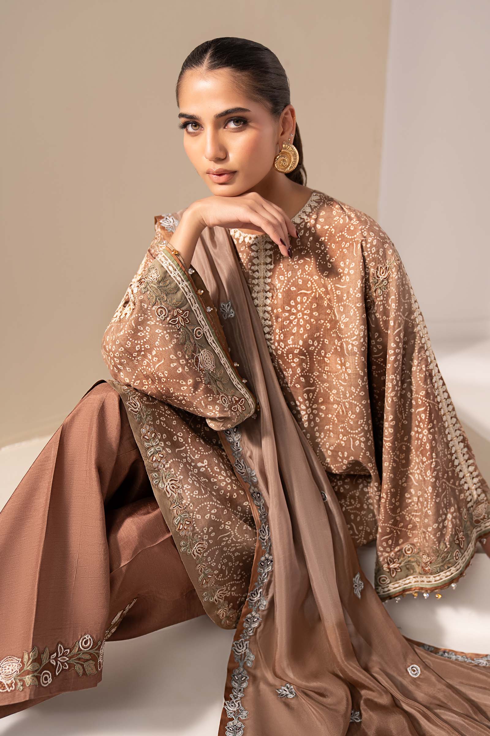 Maria B | Luxury Formals | MST-EF26-18-Brown - Formal Dress - available at Maria Faisal in UK and USA.