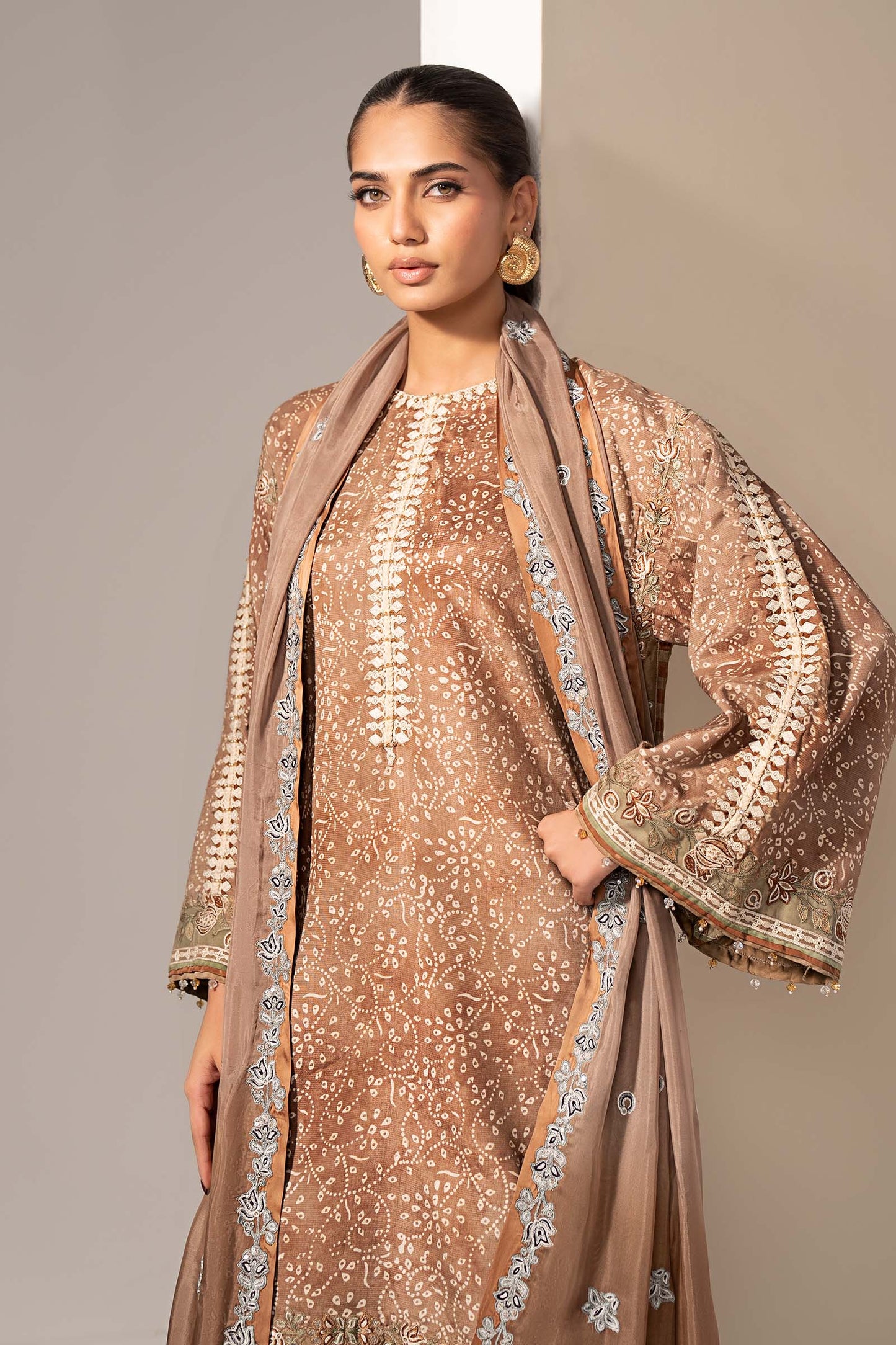 Maria B | Luxury Formals | MST-EF26-18-Brown - Formal Dress - available at Maria Faisal in UK and USA.