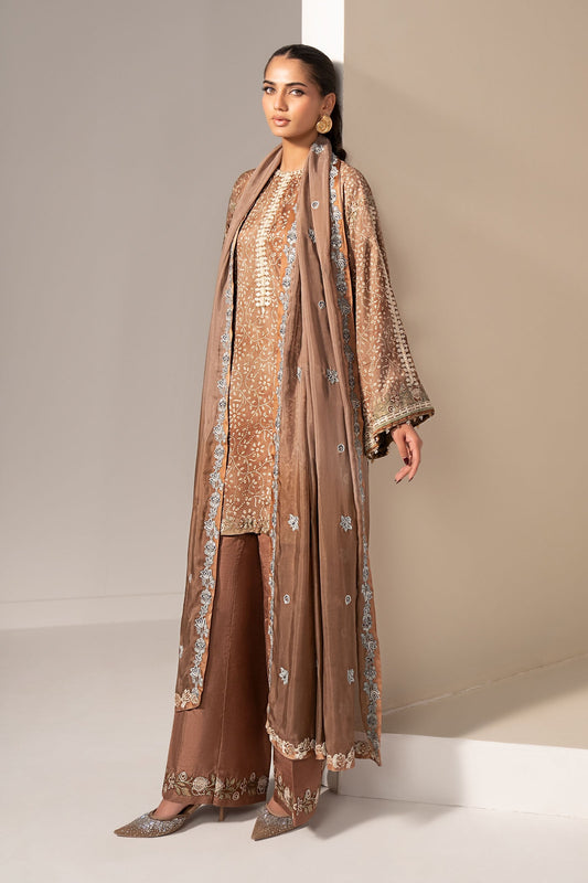 Maria B | Luxury Formals | MST-EF26-18-Brown - Formal Dress - available at Maria Faisal in UK and USA.