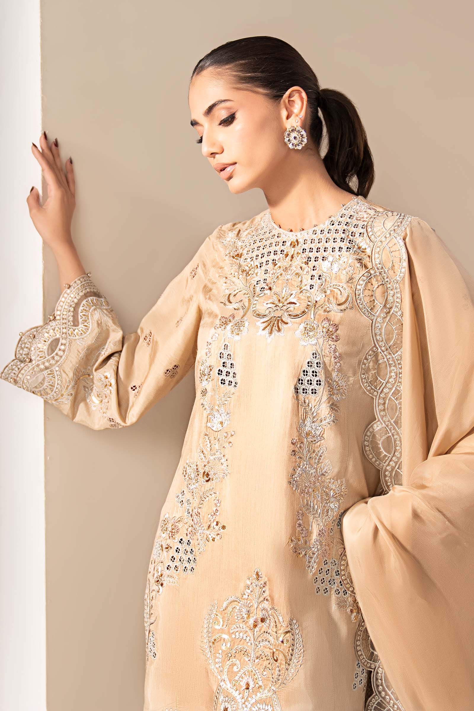 Maria B | Eid Collection 2026 | Mst-Ef26-33 Beige - Luxury Dress - available at Maria Faisal in UK and USA.