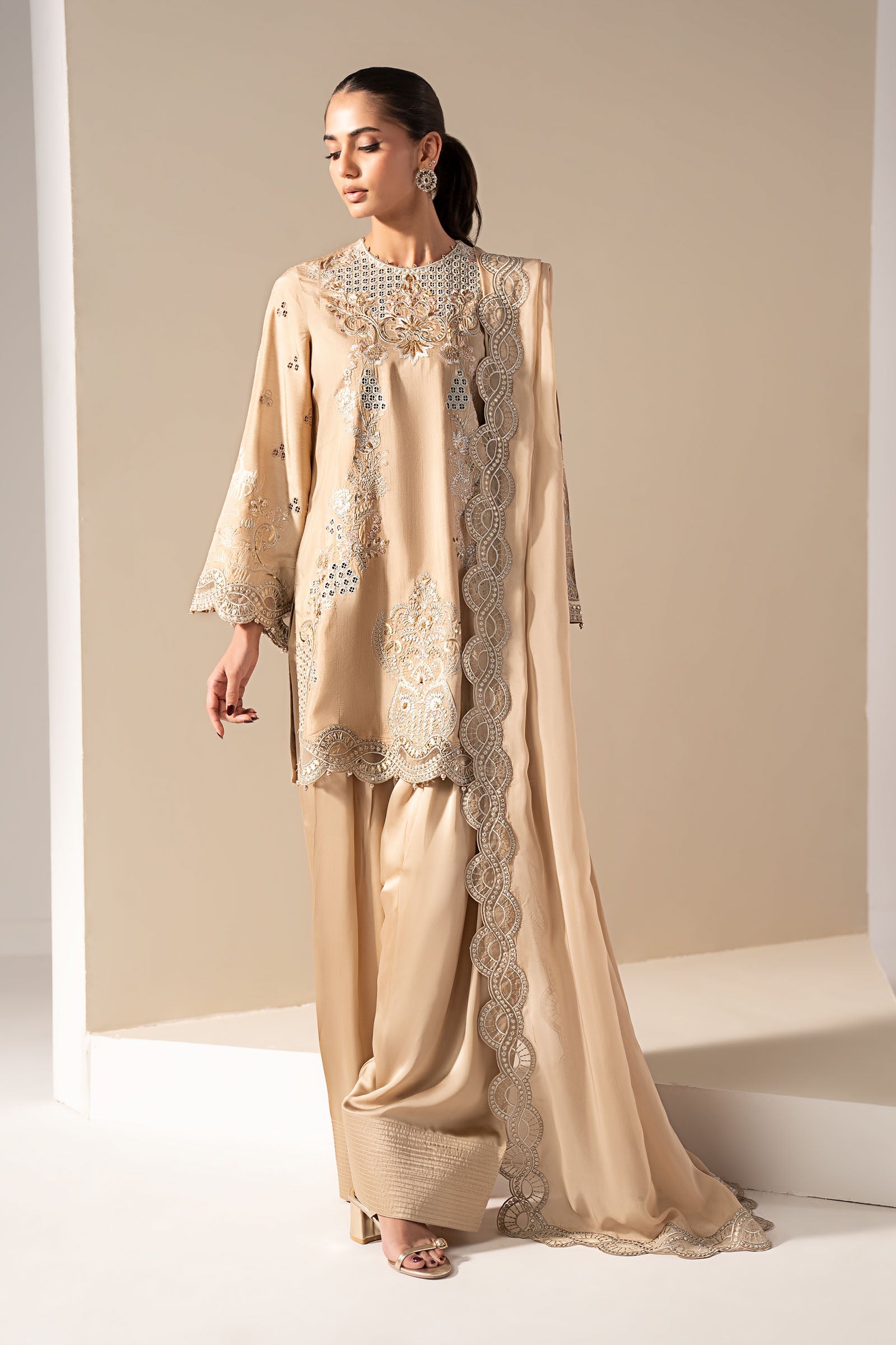 Maria B | Eid Collection 2026 | Mst-Ef26-33 Beige - Luxury Dress - available at Maria Faisal in UK and USA.